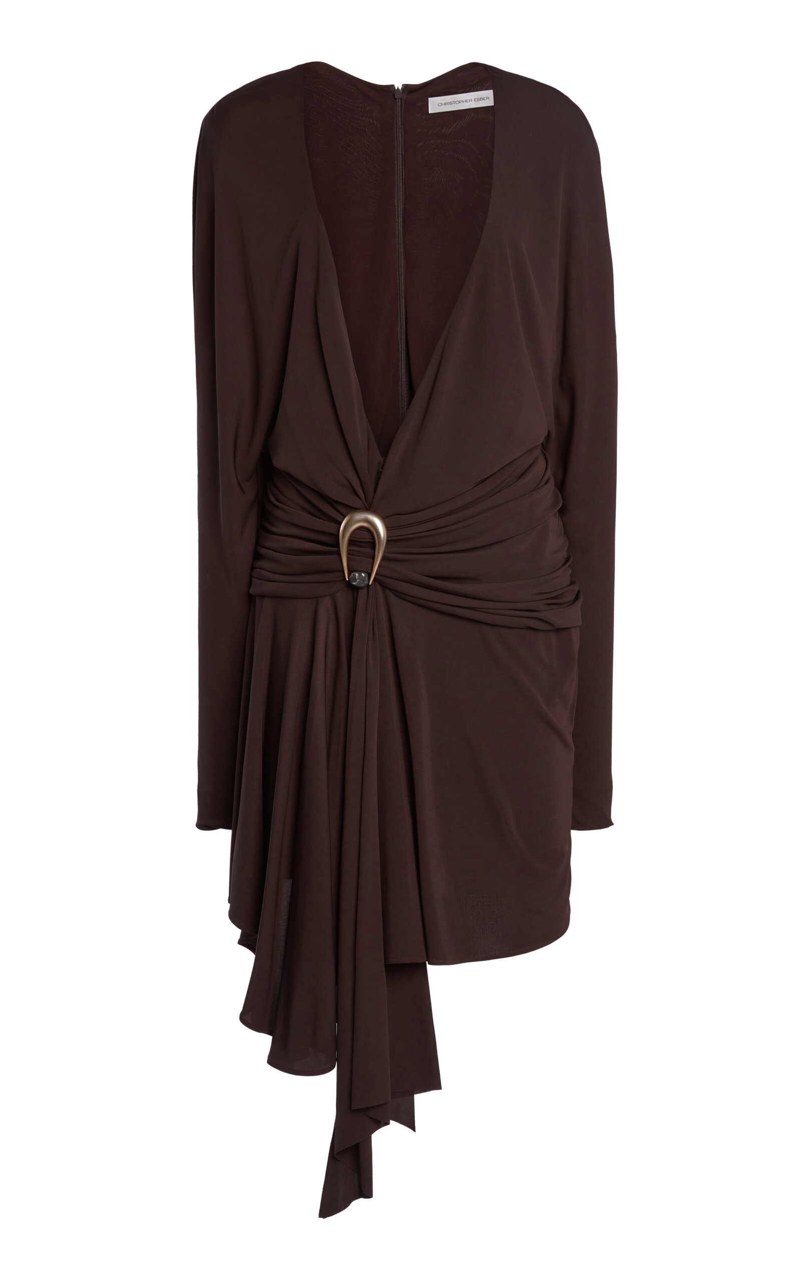 Christopher Esber Stone Pin Scarf Drape L/s Mini Dress