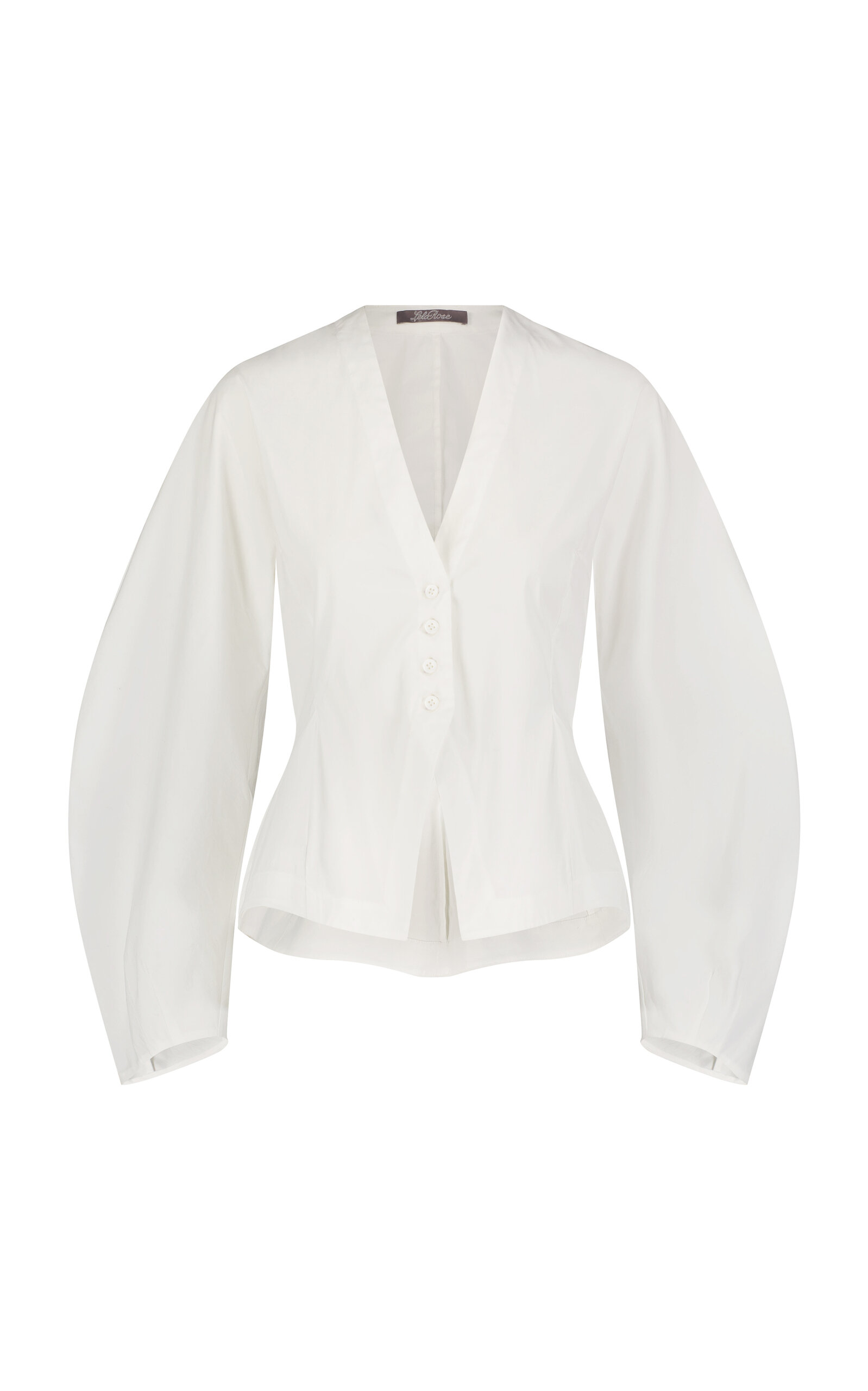 Lela Rose Cotton Poplin Button Front Peplum Top