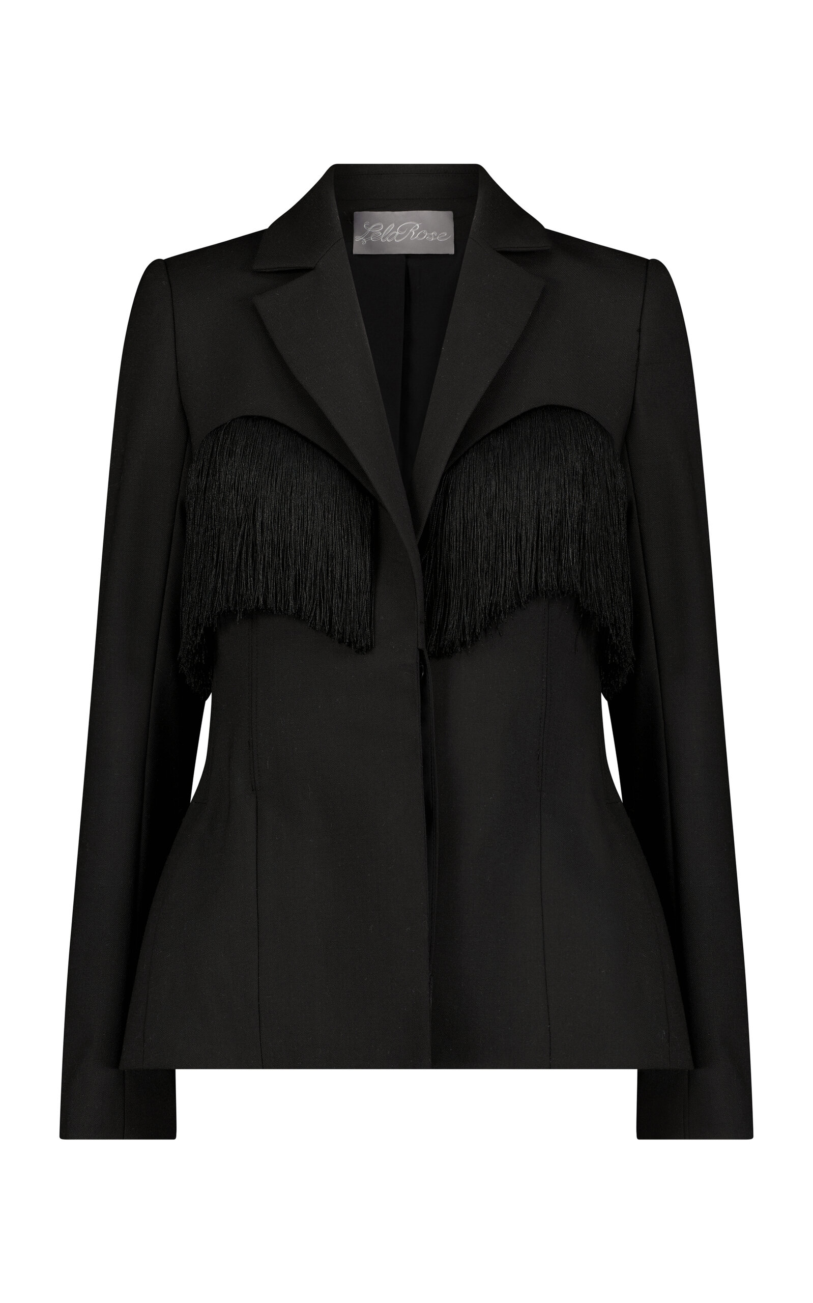 Lela Rose Garden Wool Fringe Detail Blazer