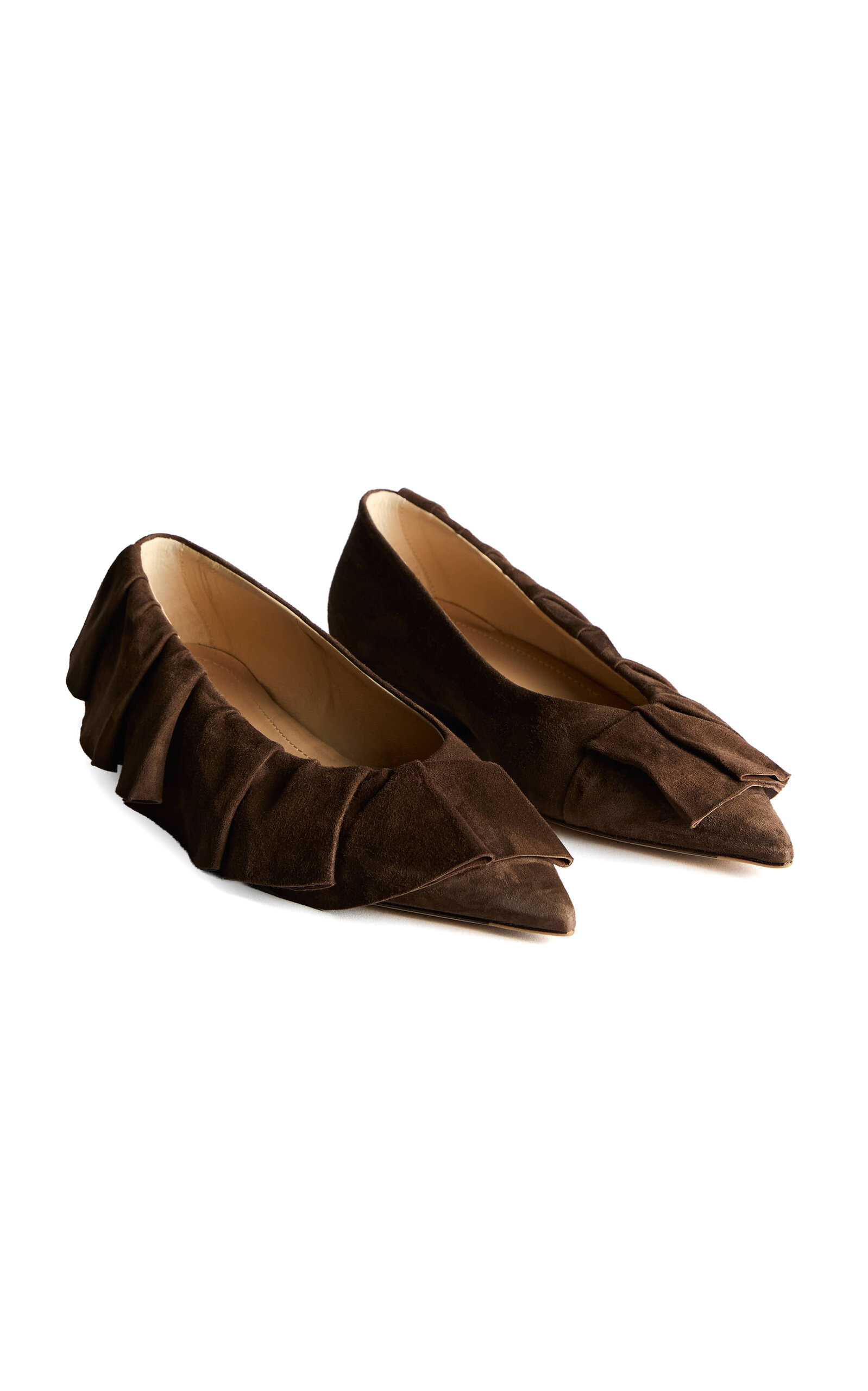Jw Anderson Ruffled Suede Ballet Flats In Brown