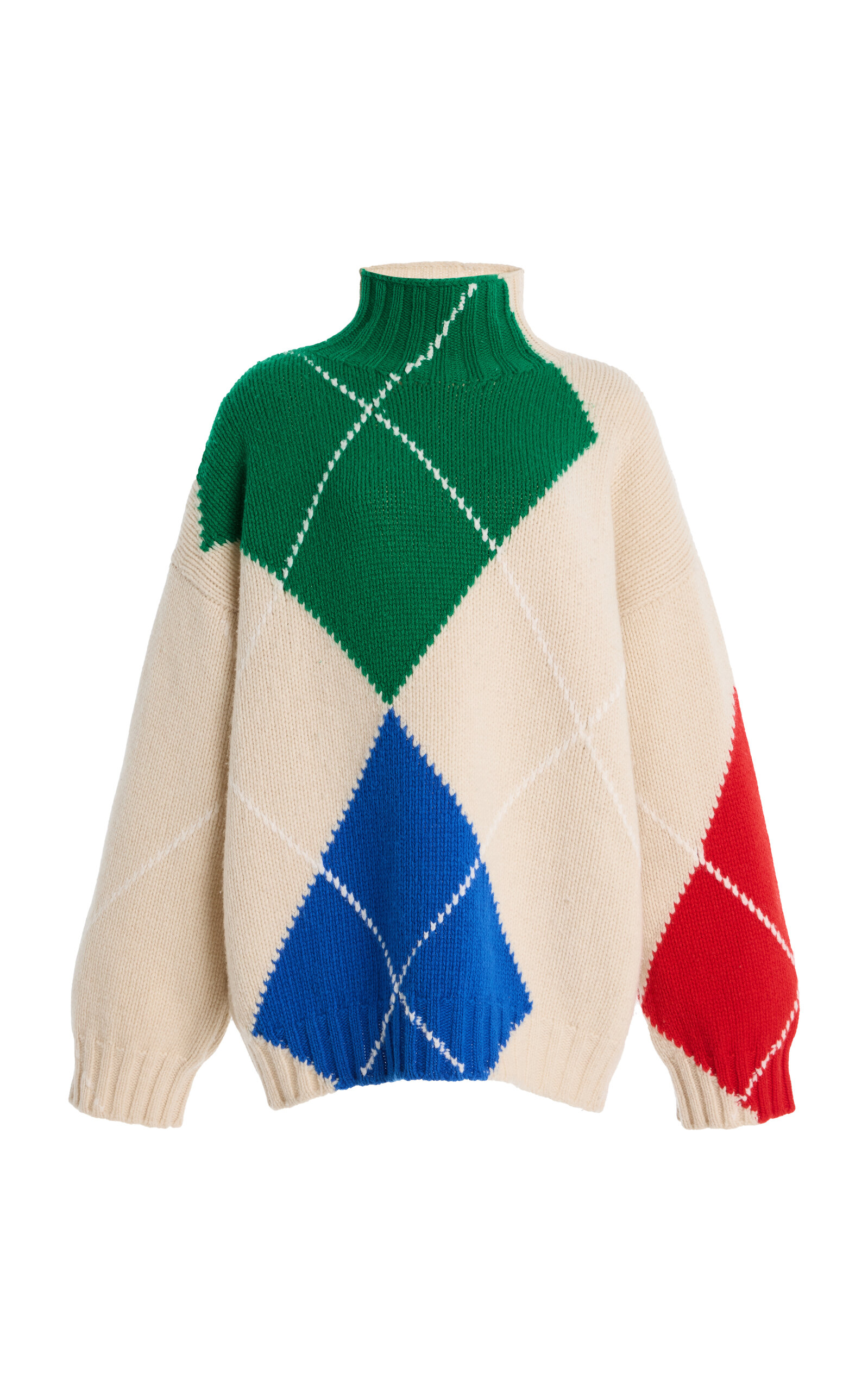 Jw Anderson X Pringle Of Scotland Oversized Argyle Wool Turtleneck Sweater In Multi