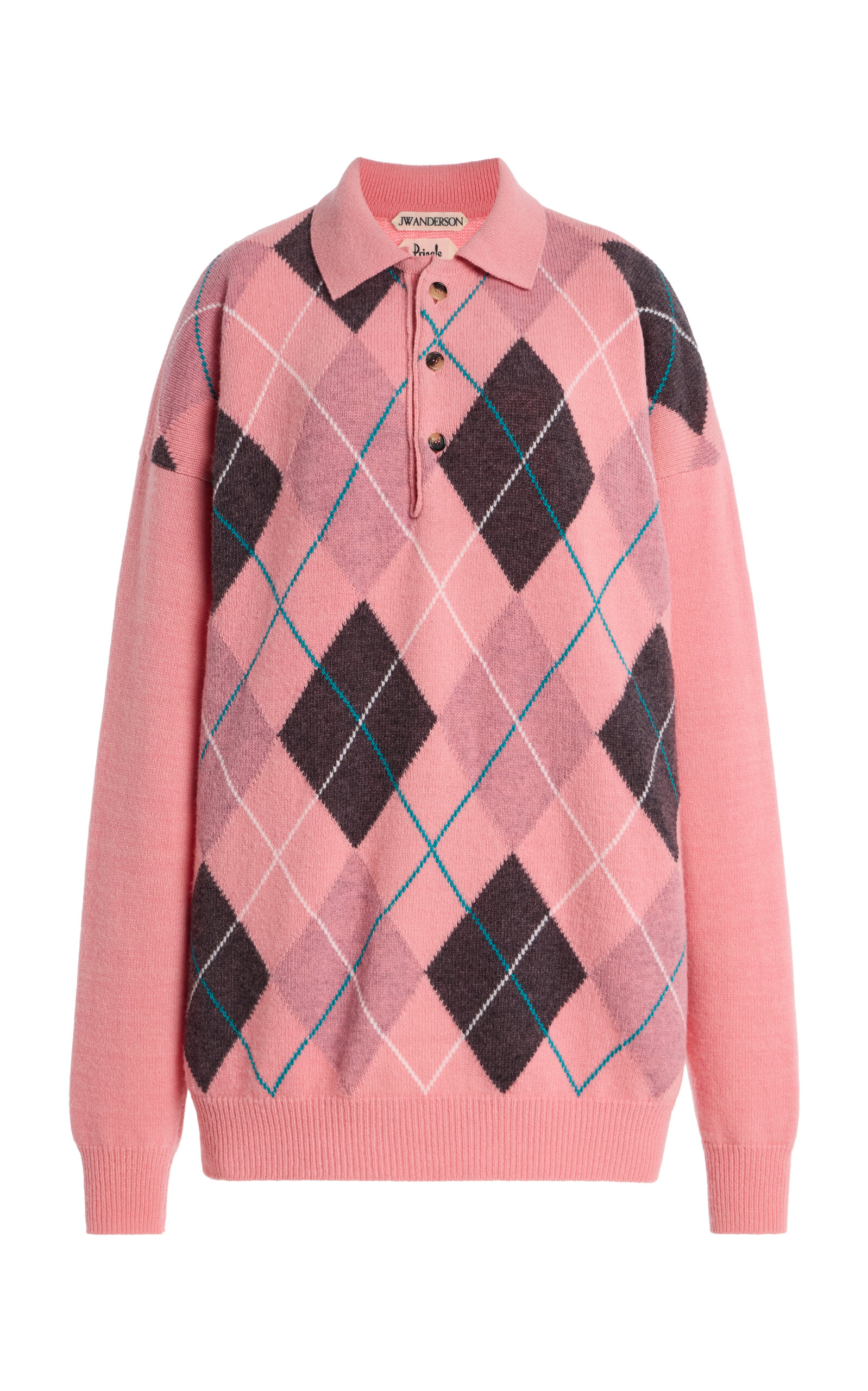 Jw Anderson X Pringle Of Scotland Argyle Wool Polo Sweater In Pink