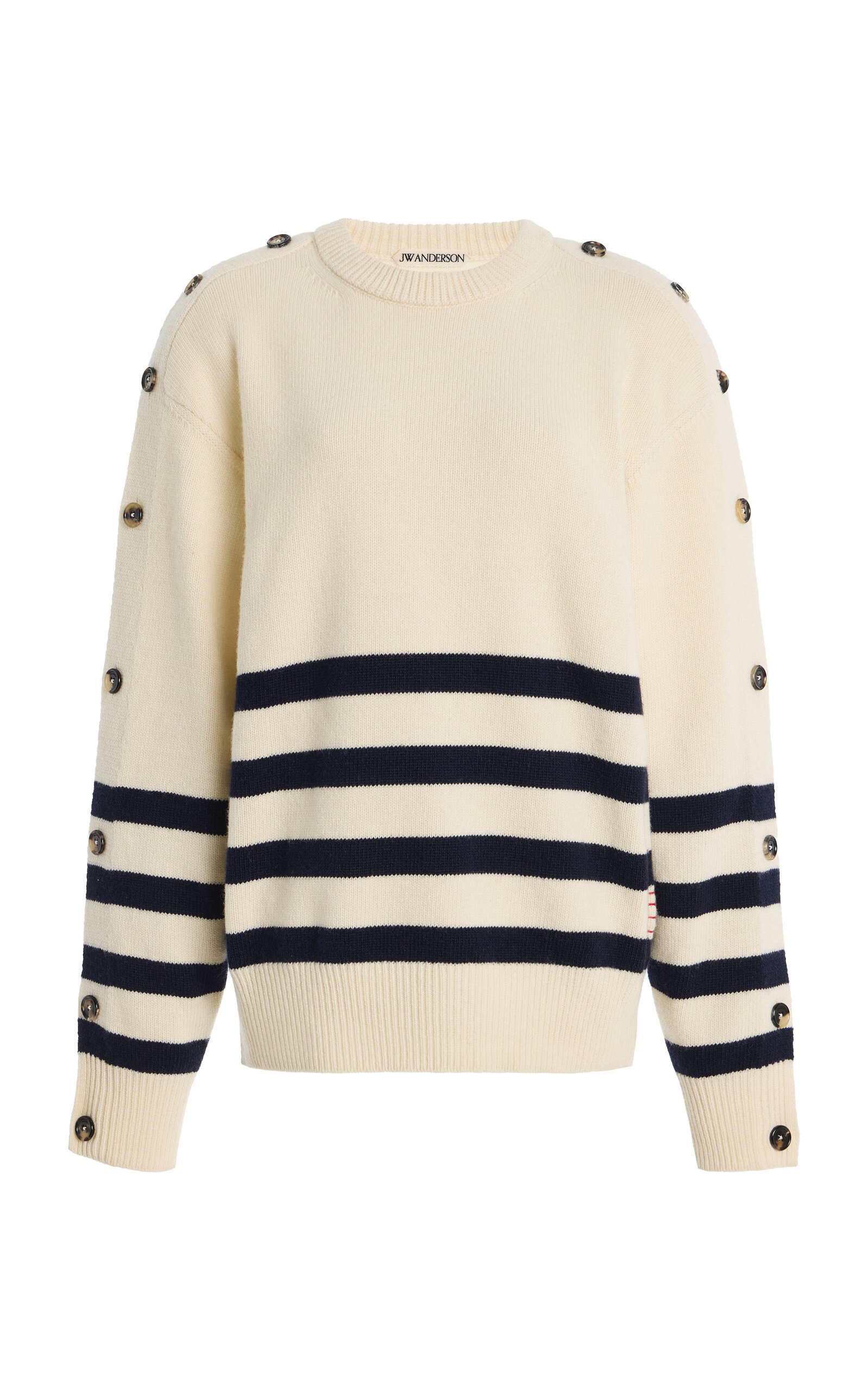 JW Anderson Button-Sleeve Breton Wool Sweater - Women's Clothing