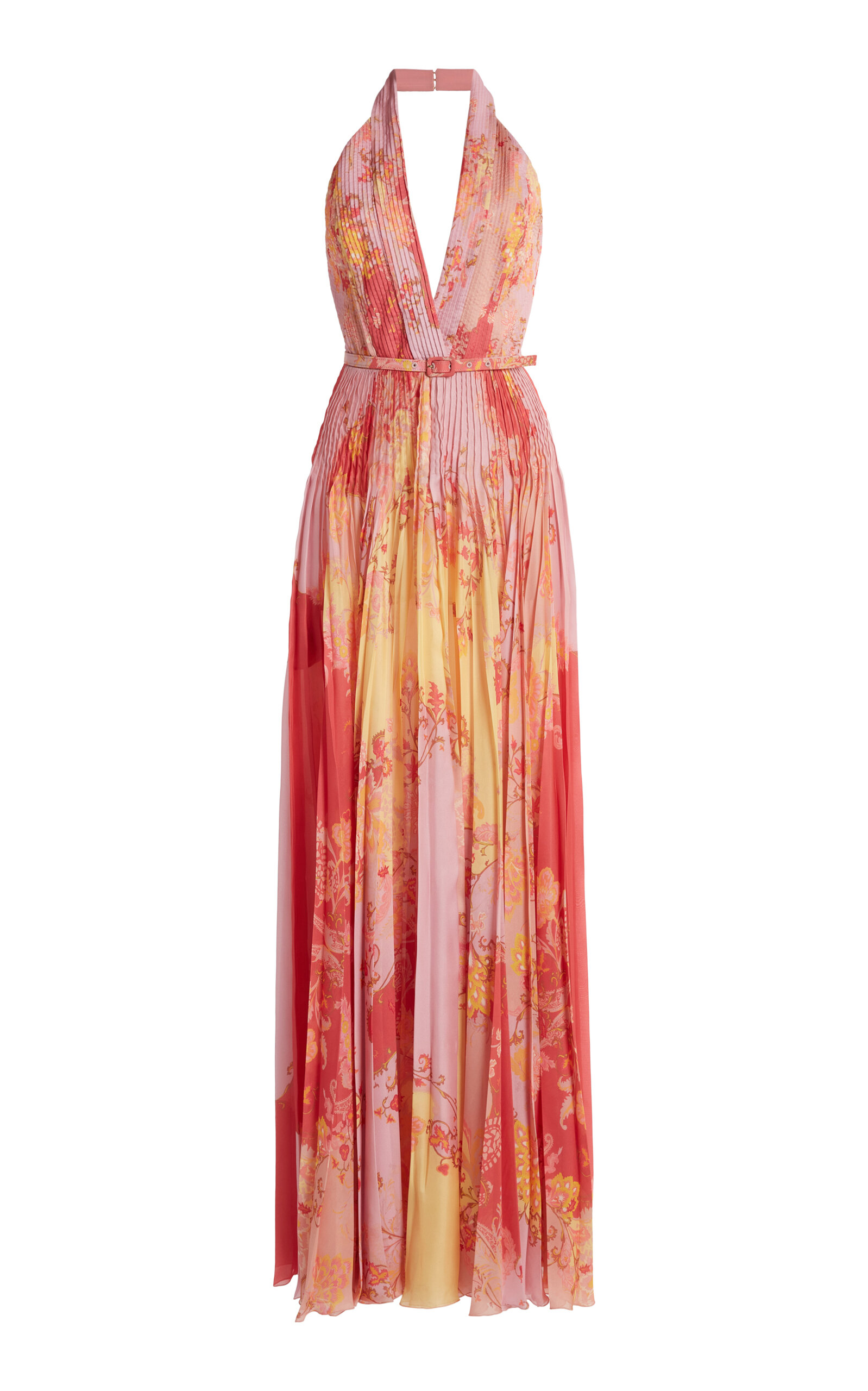 Zuhair Murad - Belted Floral Plisse Maxi Dress - Multi - FR 40 - Moda Operandi