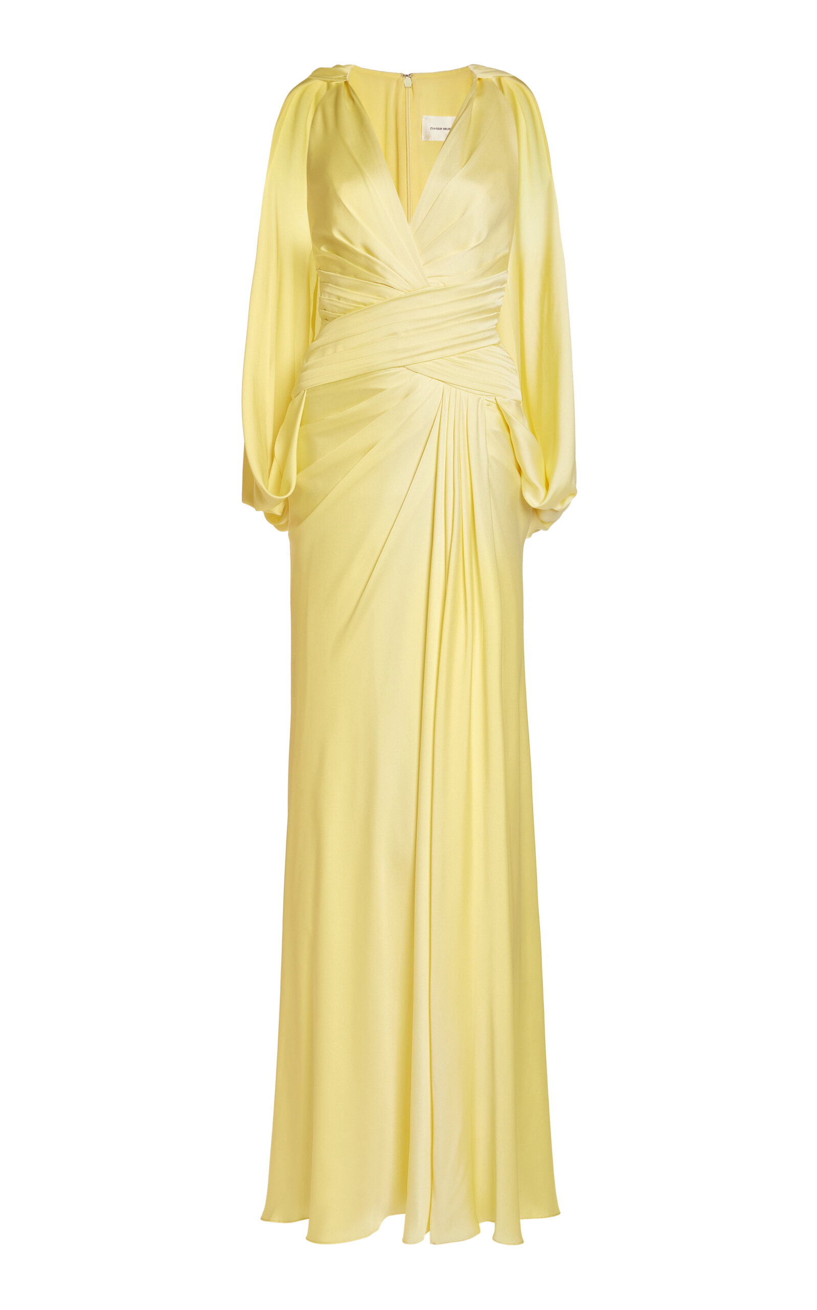 Zuhair Murad Satin Draped Maxi Cape Dress