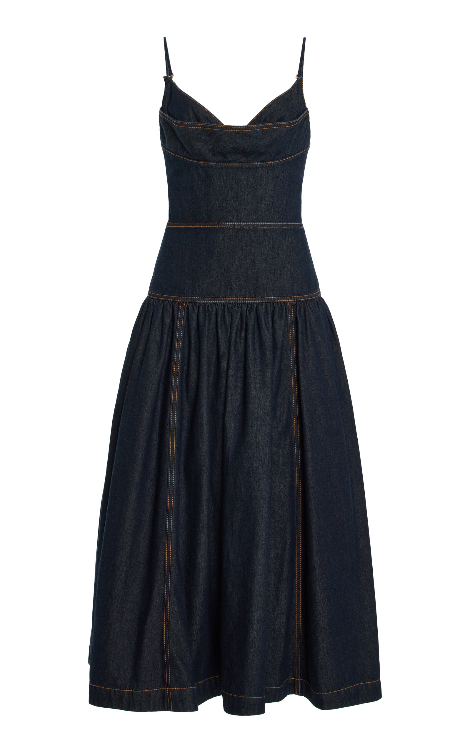 Zimmermann Drop Waist Denim Midi Dress In Blue