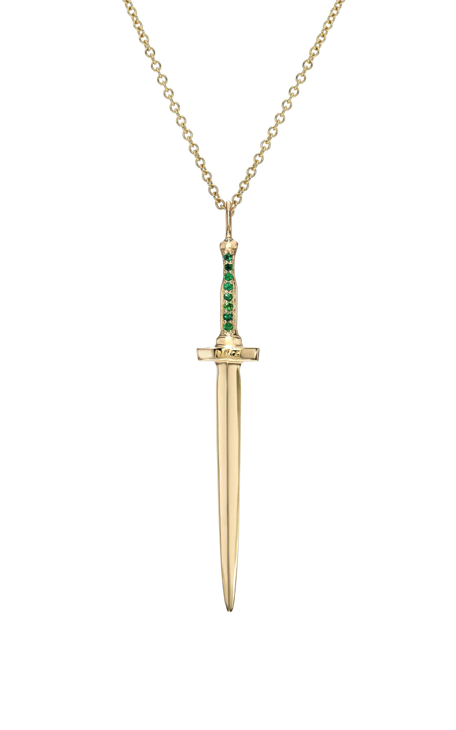Large Dagger 14K Yellow Gold Emerald Necklace