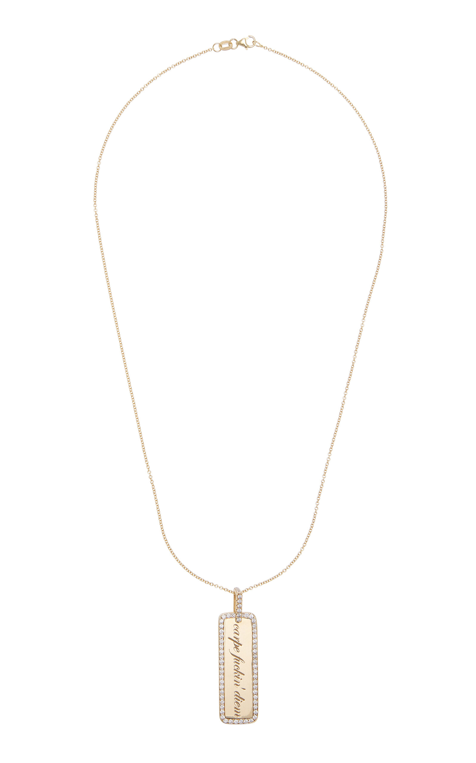 Carpe F**kin' Diem 14K Yellow Gold Diamond Memento Tag Necklace
