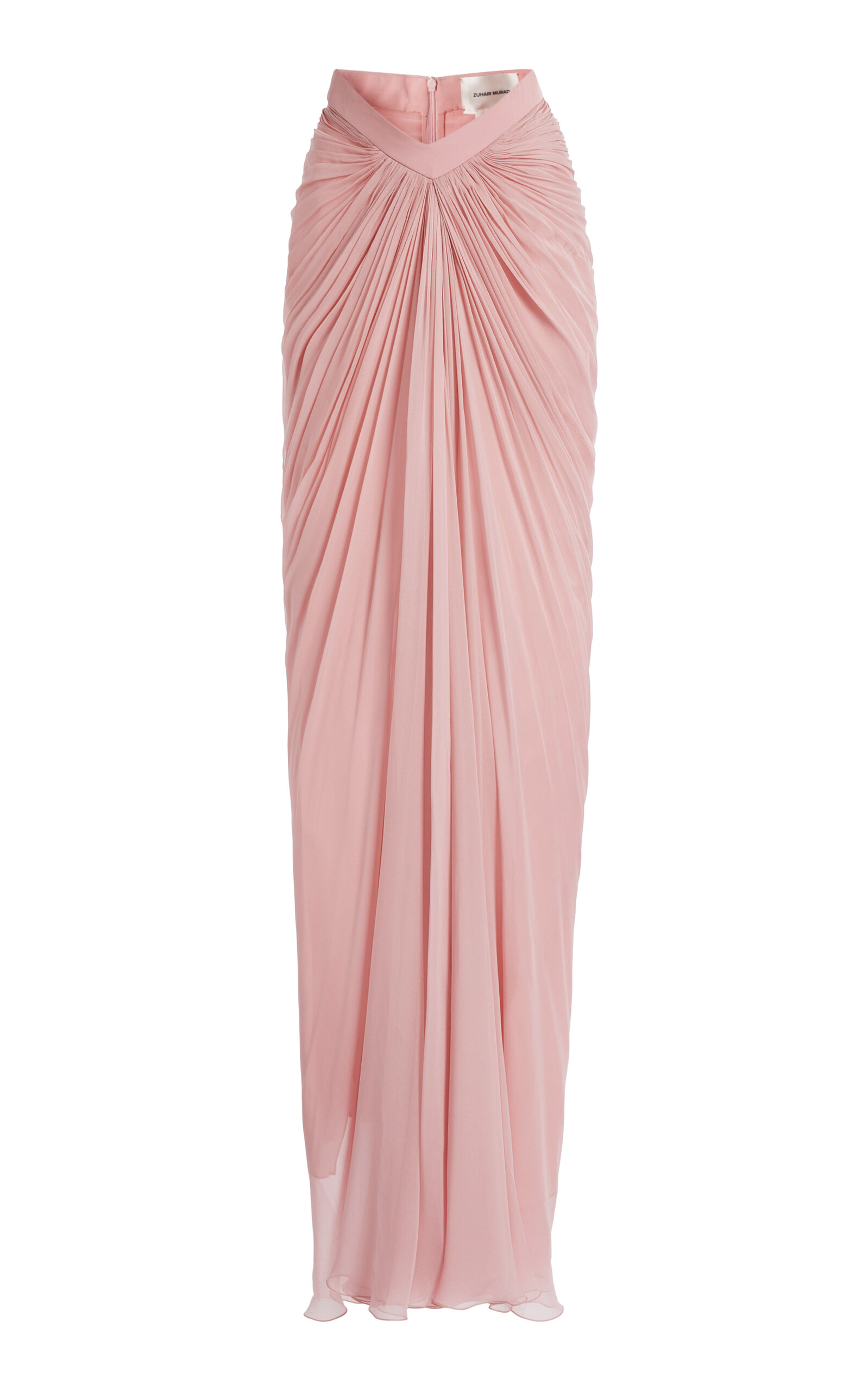 Zuhair Murad Draped Silk Chiffon Maxi Skirt In Pink
