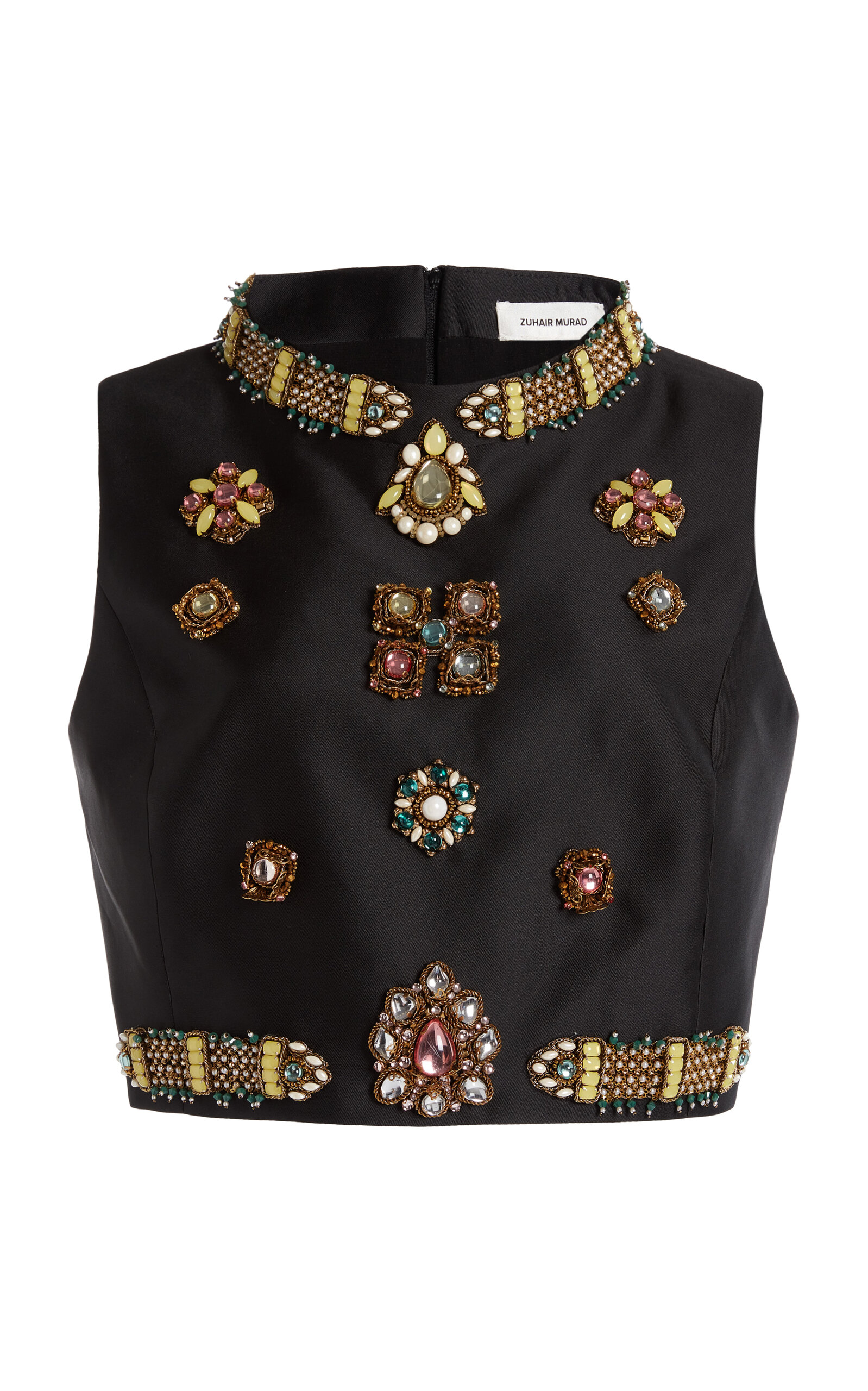 Zuhair Murad Beaded Mikado Cropped Top In Multi