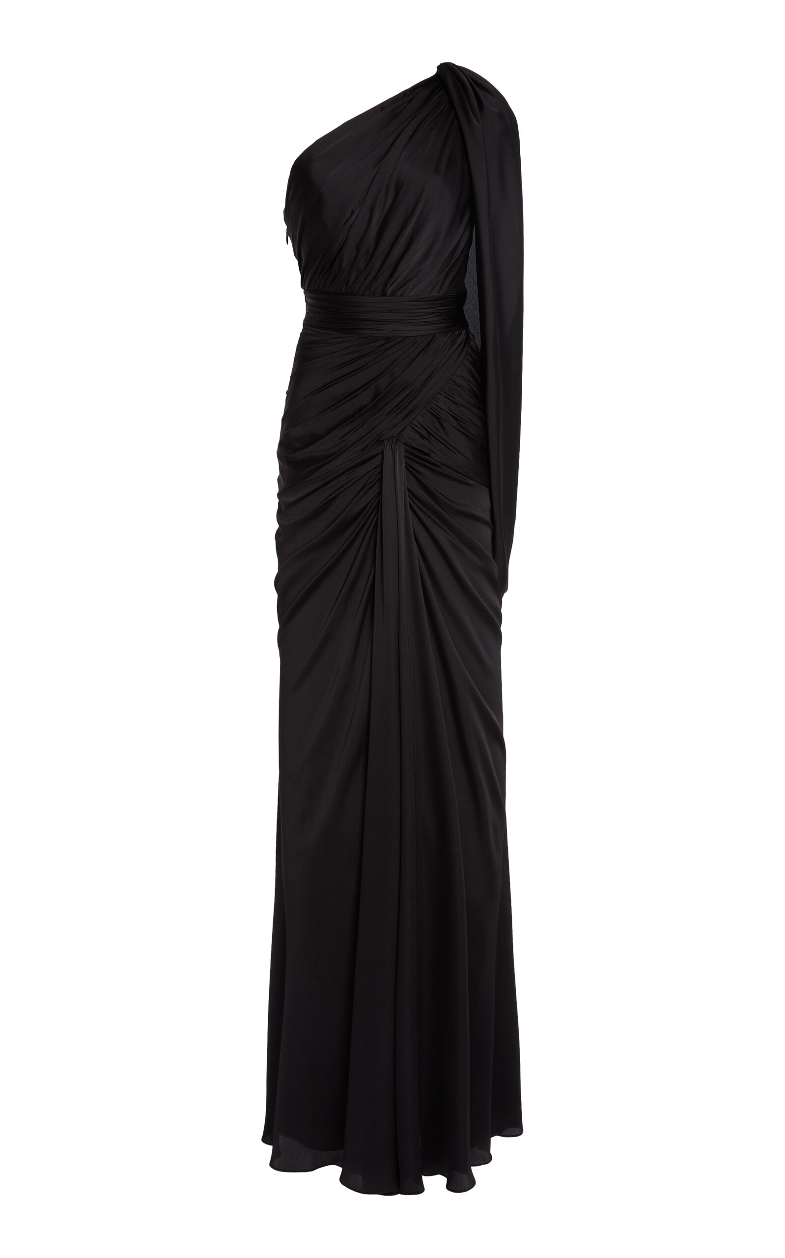 Zuhair Murad Draped Satin One-shoulder Maxi Dress In Black