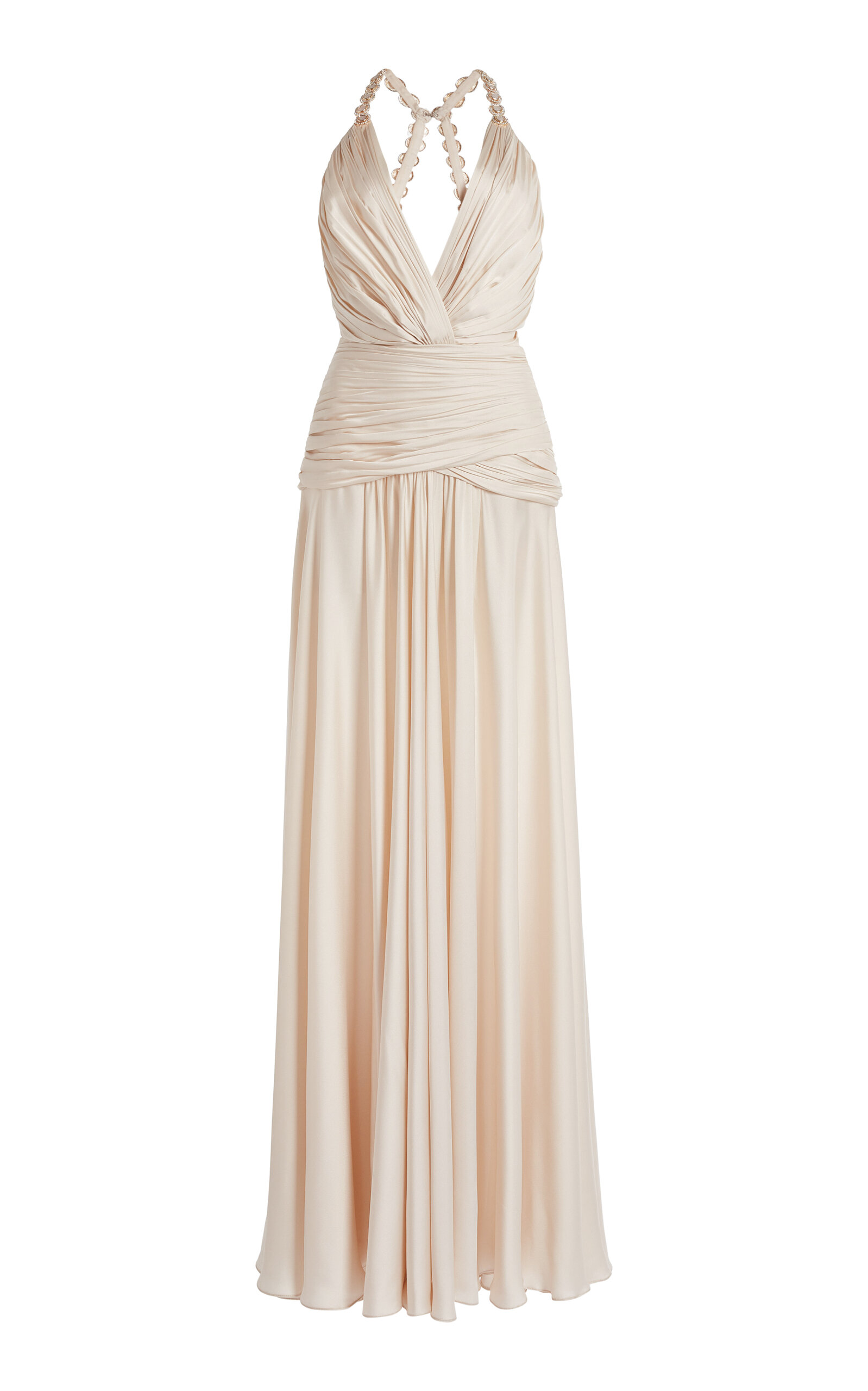 Zuhair Murad Draped Beaded Satin Maxi Dress In White