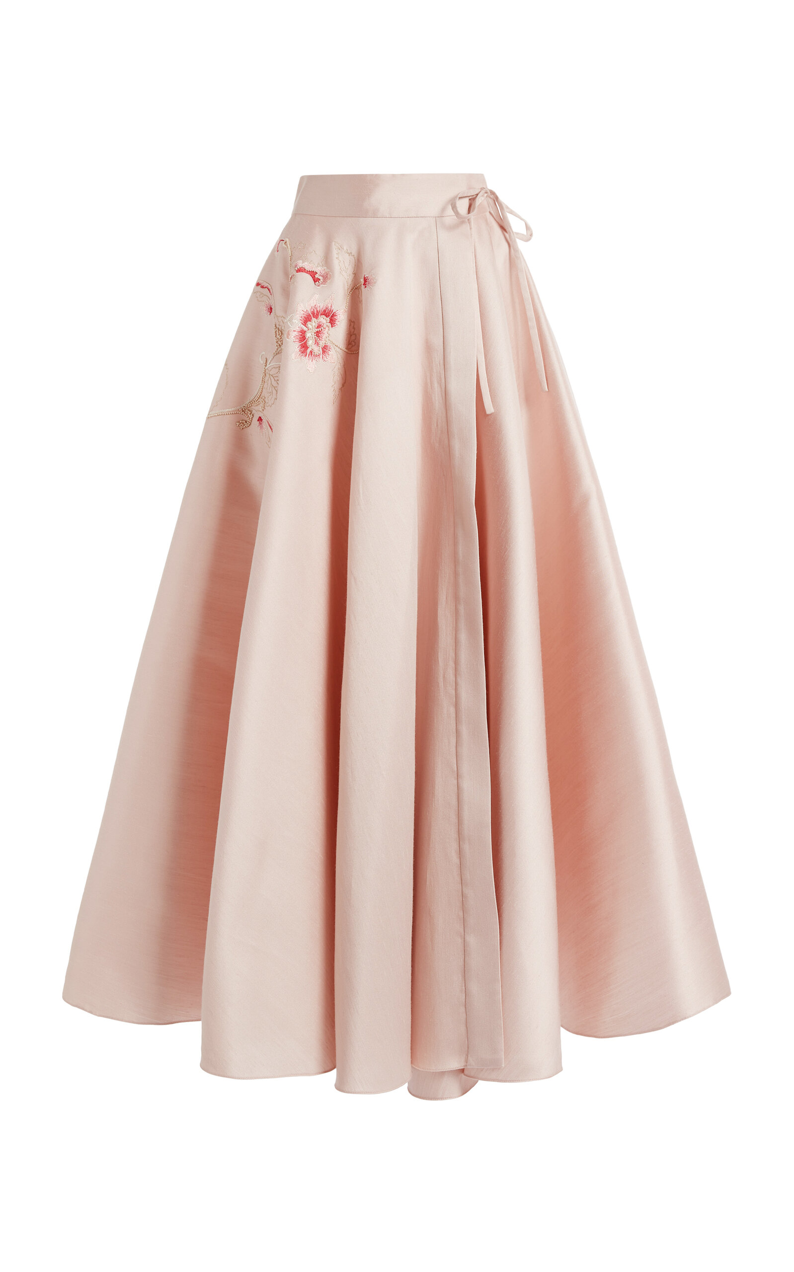 Zuhair Murad Embroidered Cotton Shantung Midi Skirt In Pink