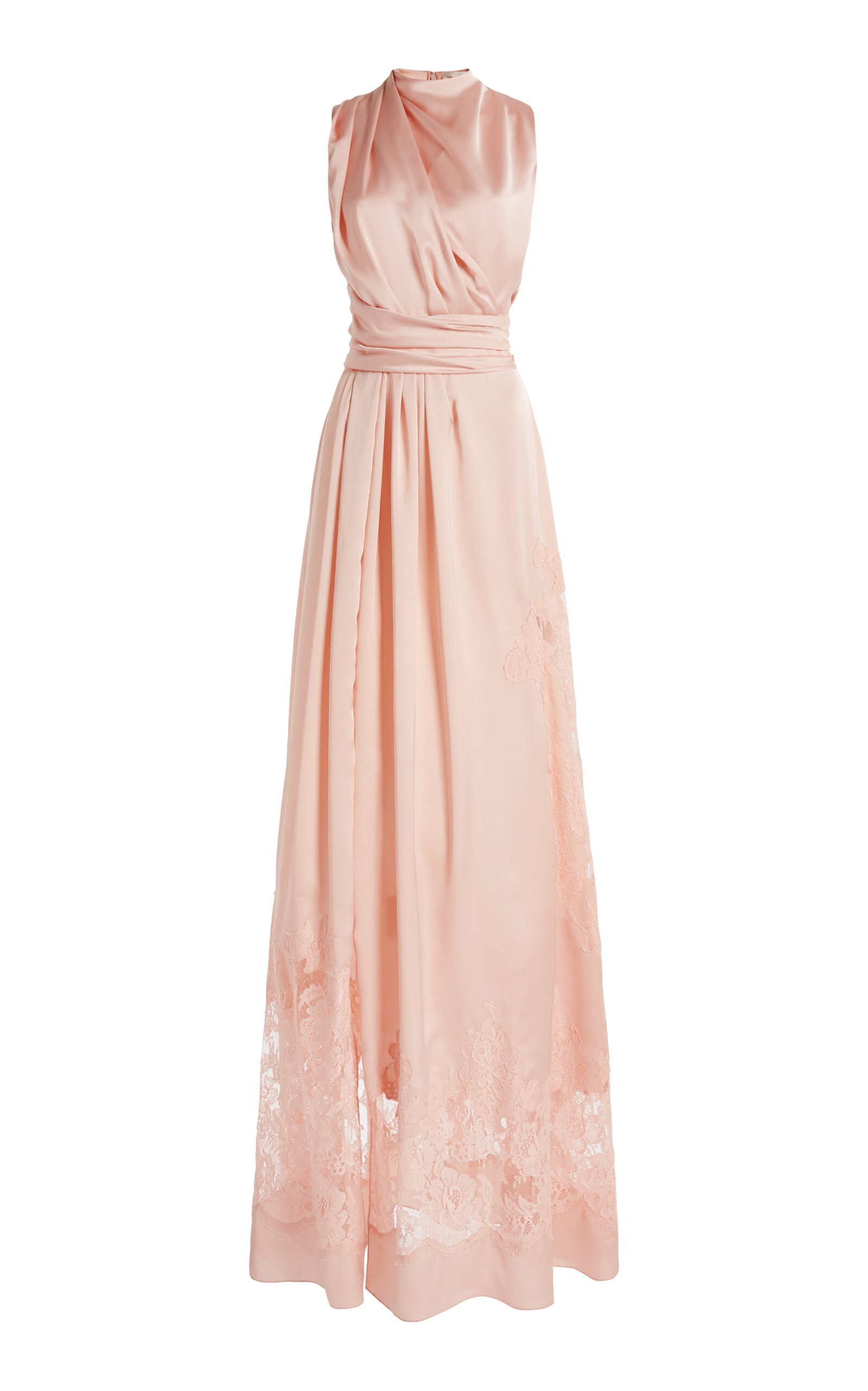Zuhair Murad Lace-detailed Satin Maxi Dress In Pink
