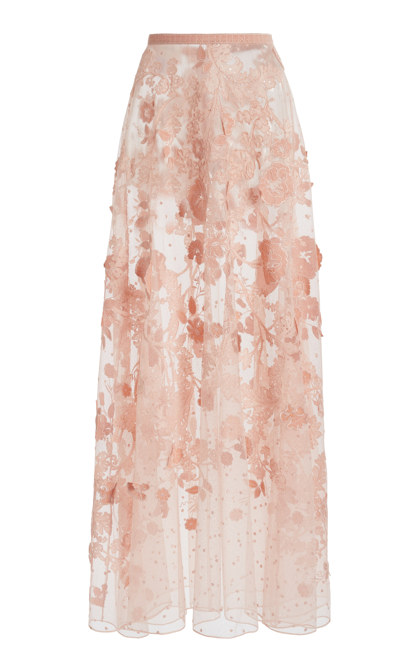 Zuhair Murad Life Tree Tulle Embroidered Skirt In Pink