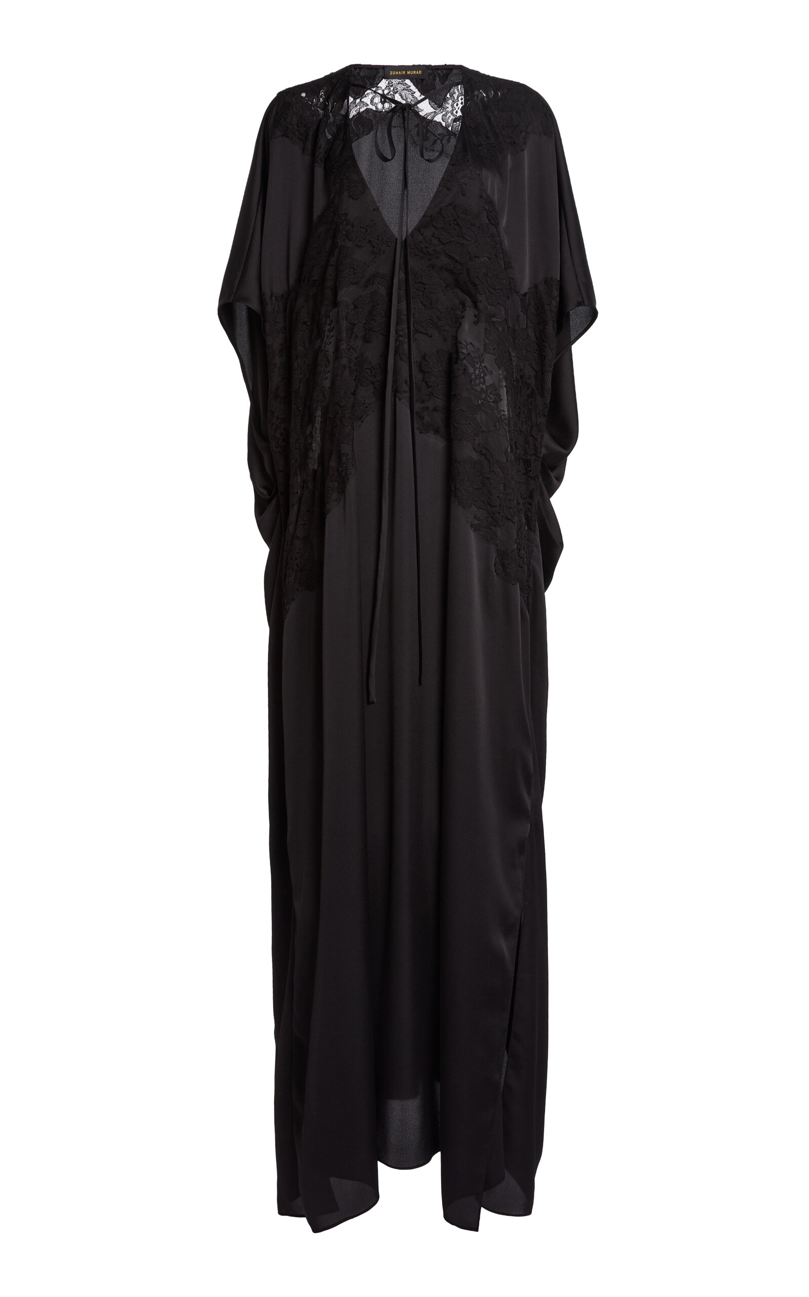 Zuhair Murad Lace-detailed Satin Kaftan In Black