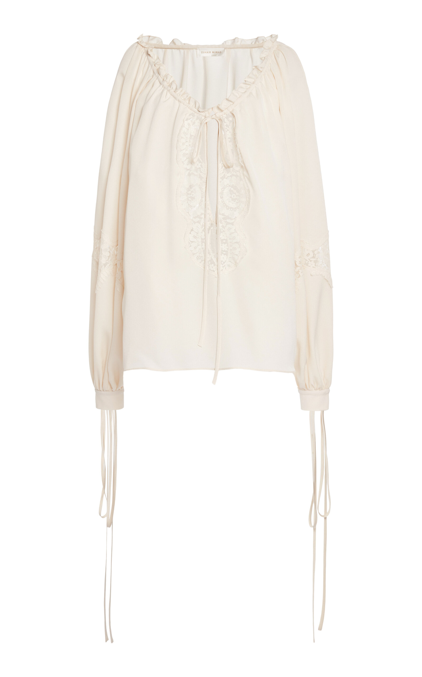 Zuhair Murad Lace-detailed Silk-georgette Top In White