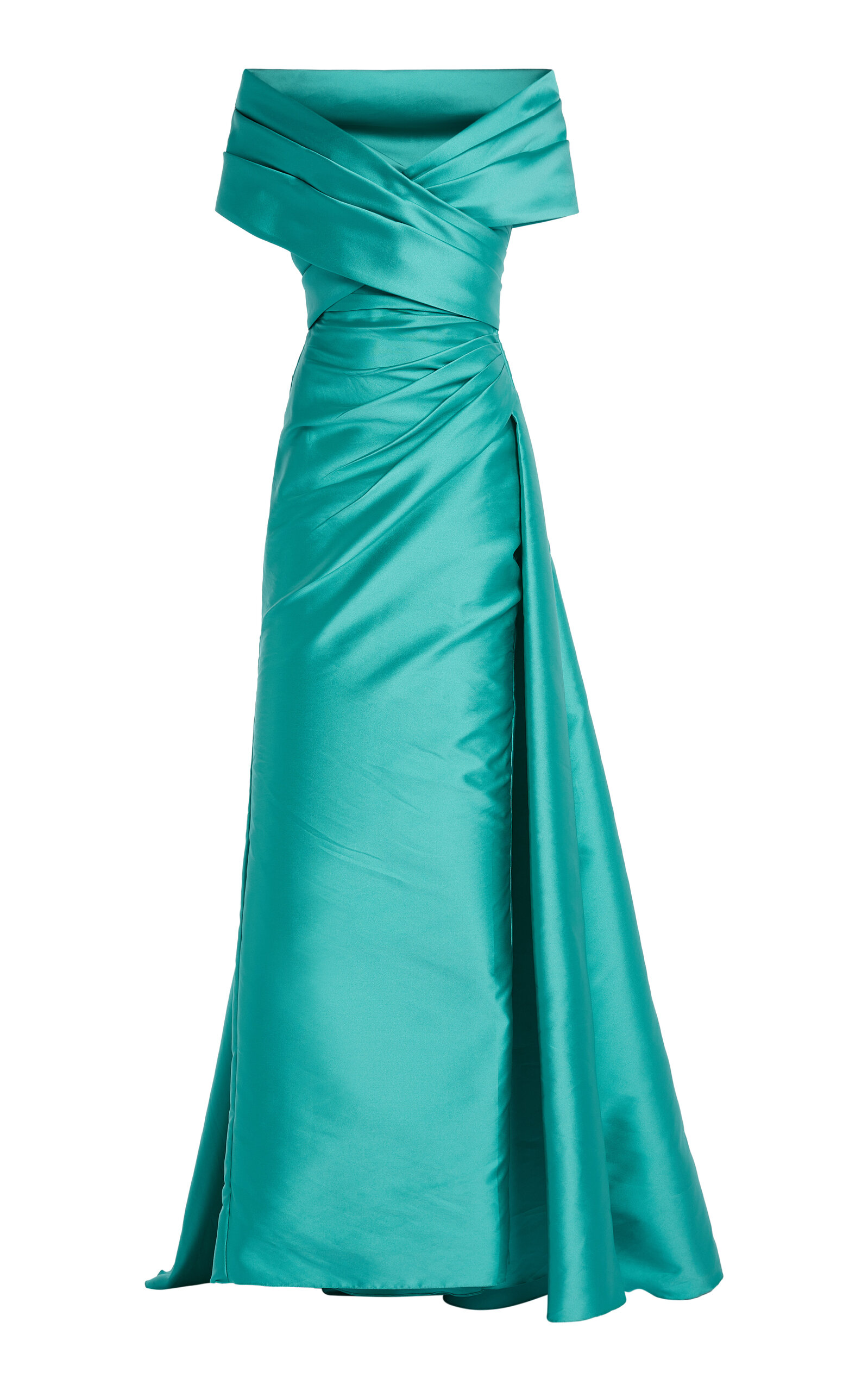Zuhair Murad Draped Mikado Off-the-shoulder Maxi Dress In Green