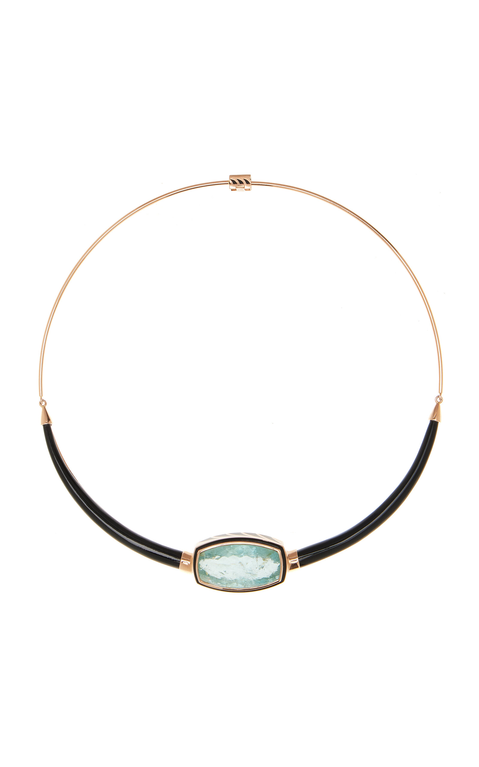 Dezso By Sara Beltran 18k Rose Gold Carved Onyx With Aquamarine Necklace In Gold