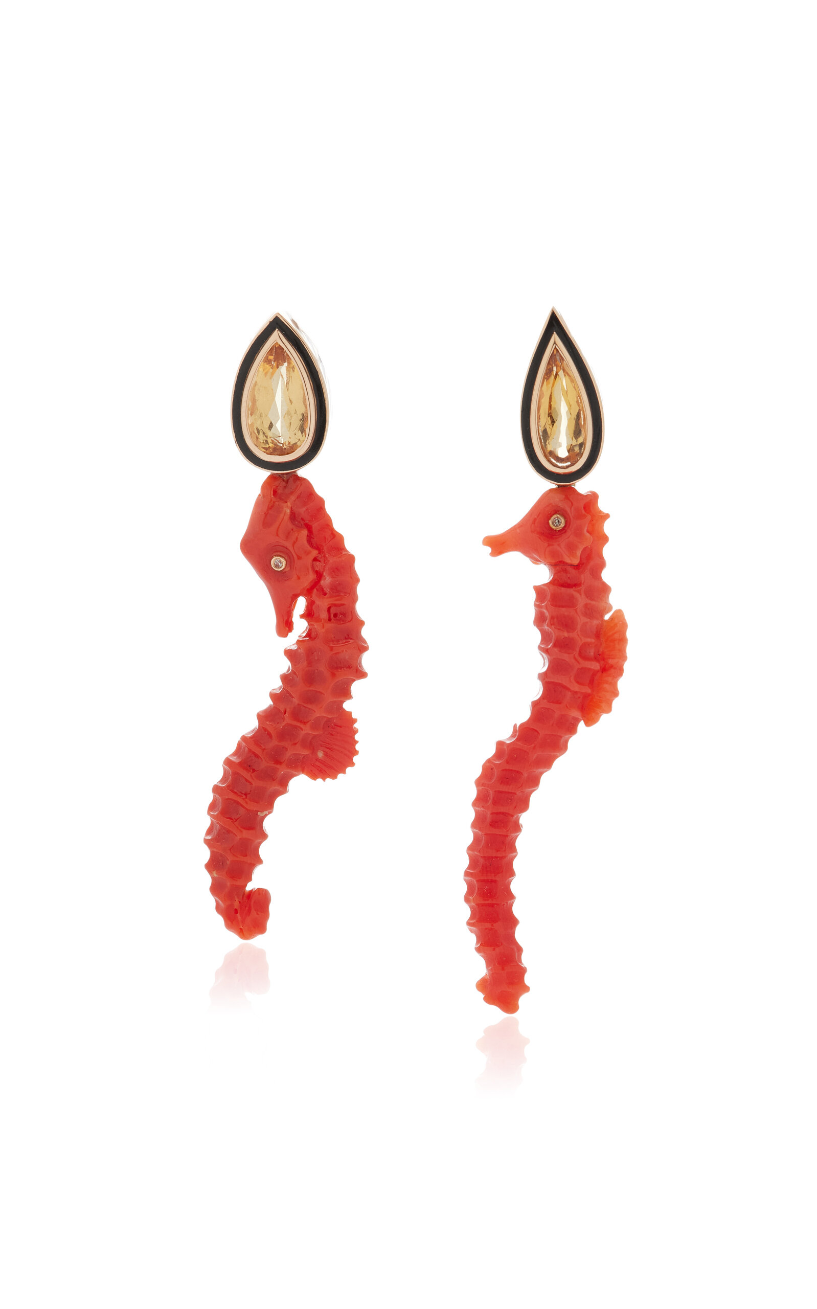 DEZSO BY SARA BELTRAN 18k Rose Gold Carved Coral Seahorse with Pear Beryl Earrings - Gold - OS - Only At Moda Operandi