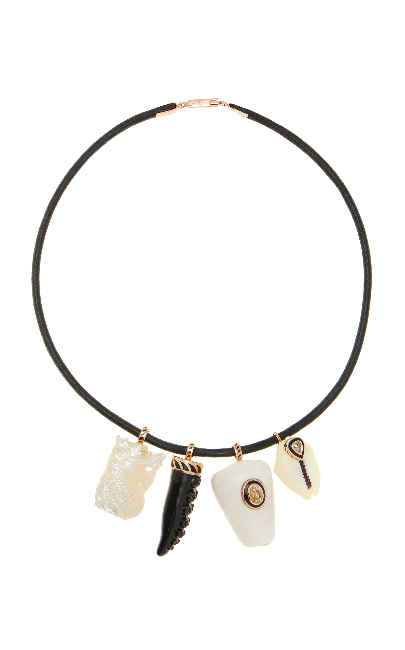 Dezso By Sara Beltran 18k Rose Gold Creature And Shell Leather Cord Necklace In Gold