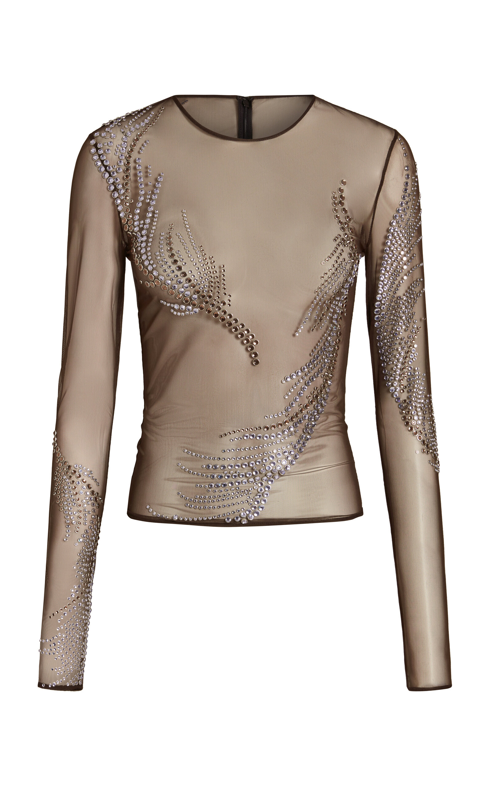16arlington Darwin Embellished Mesh Top In Brown