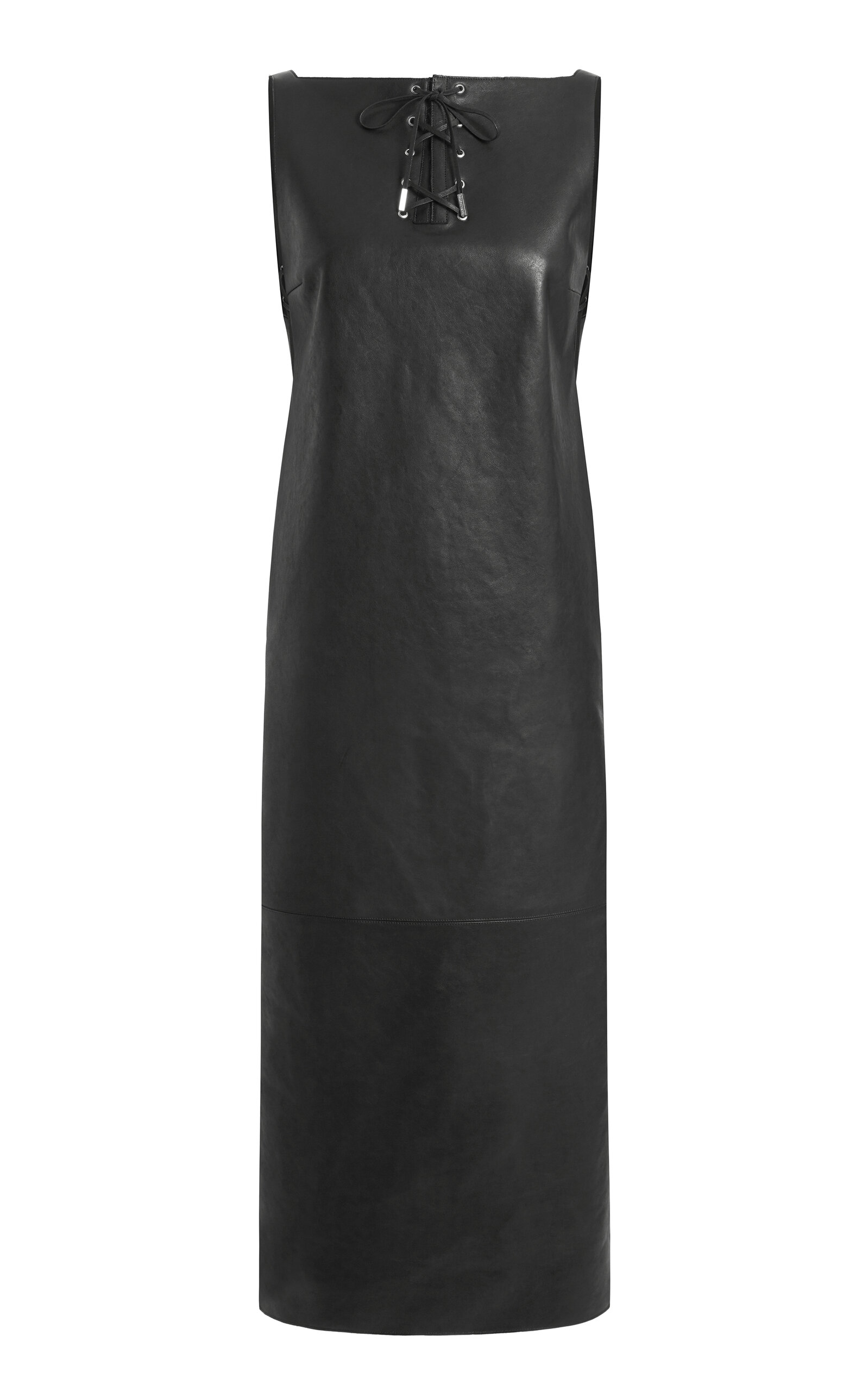 16arlington True Lace-up Leather Midi Dres In Black