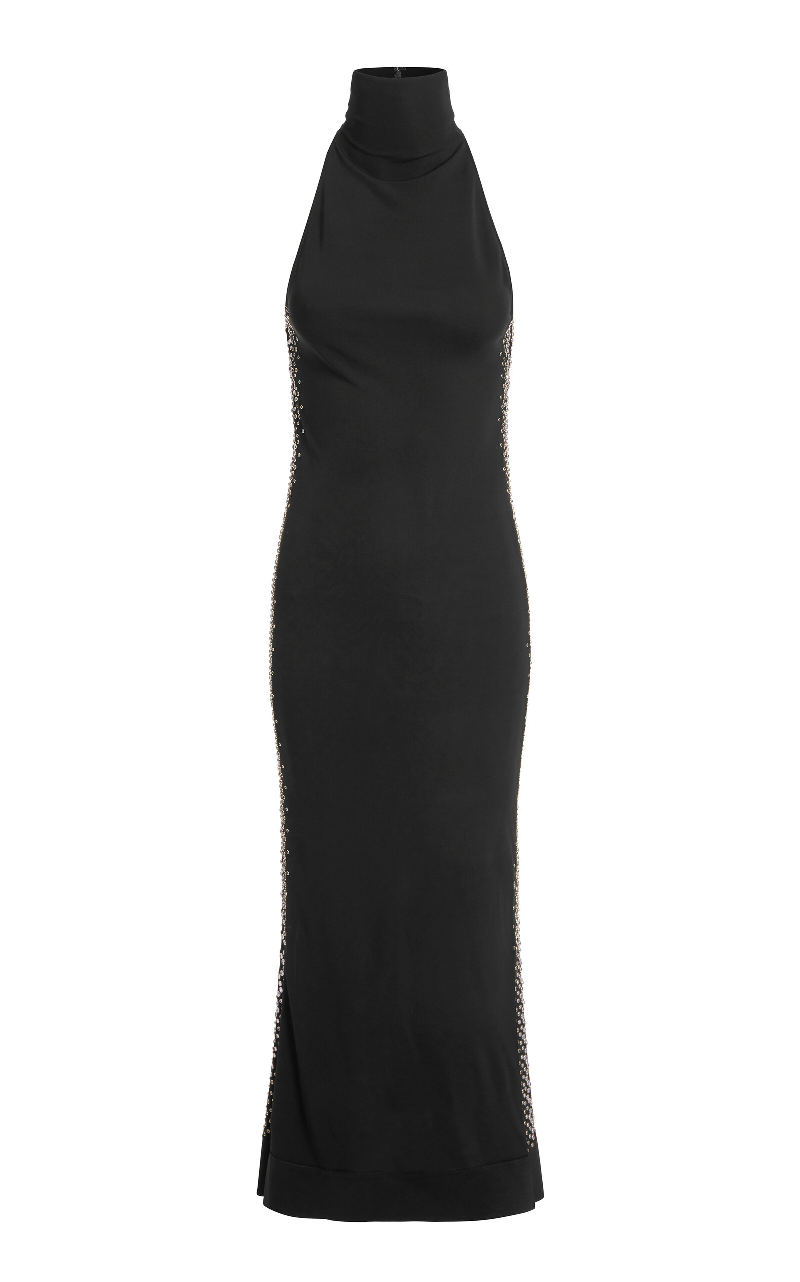 16arlington Ennio Halter Satin-back Crepe Gown In Black