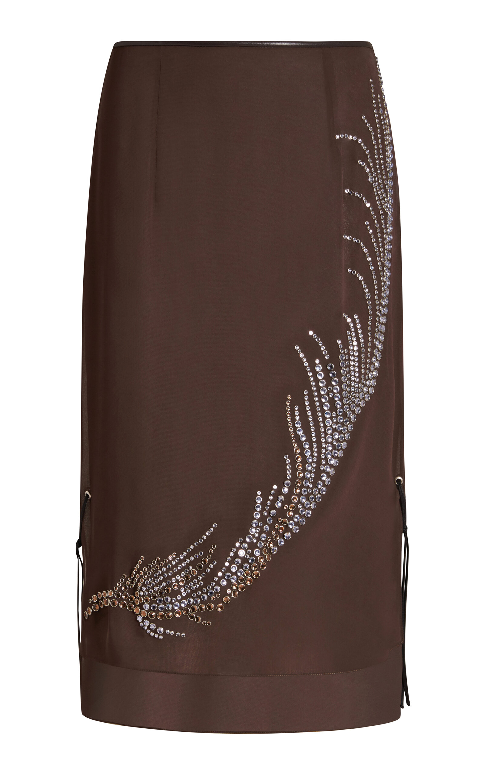 16arlington Merrow Embellished Chiffon Midi Skirt In Brown