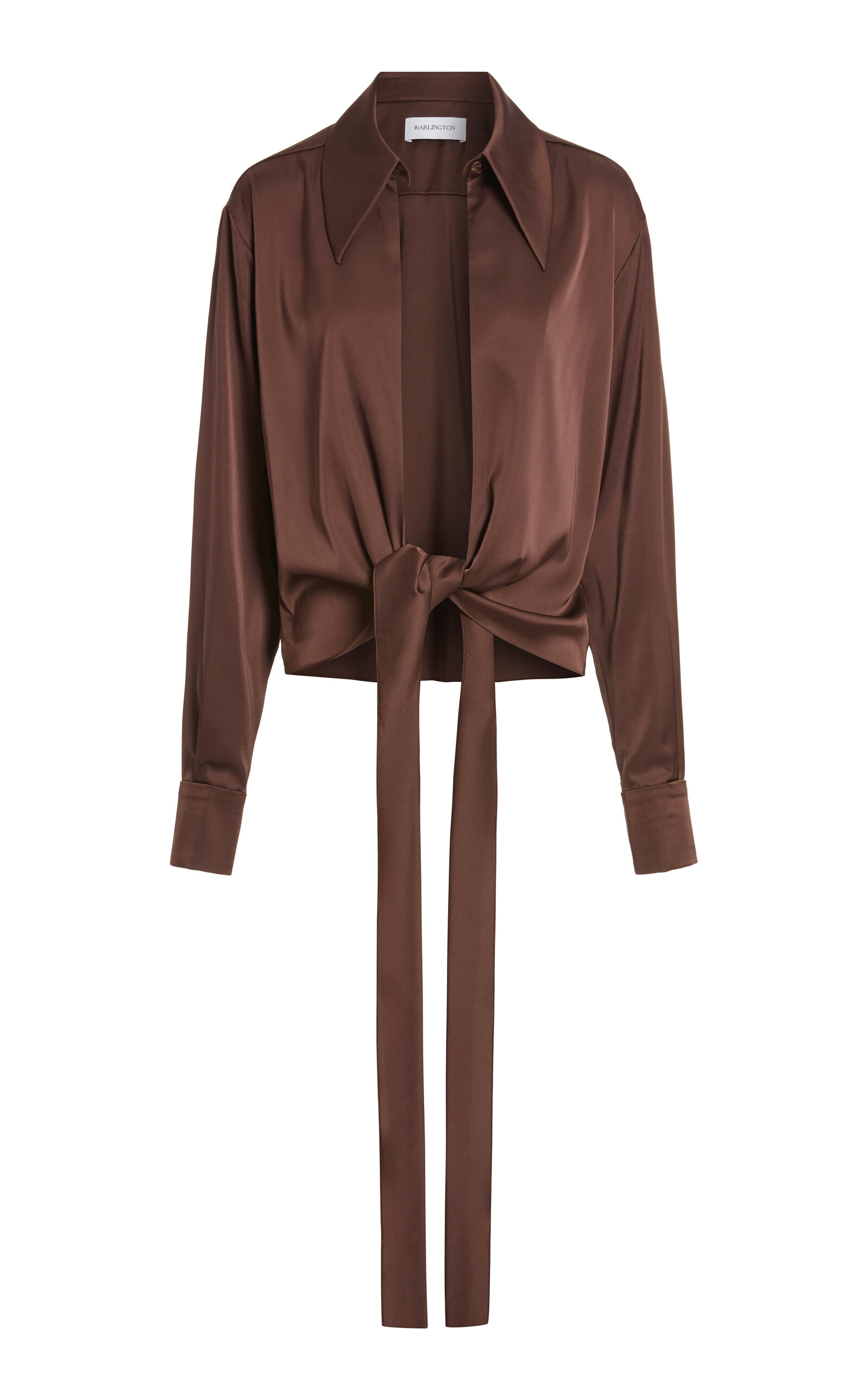 16arlington Romy Tie-front Satin Shirt In Brown