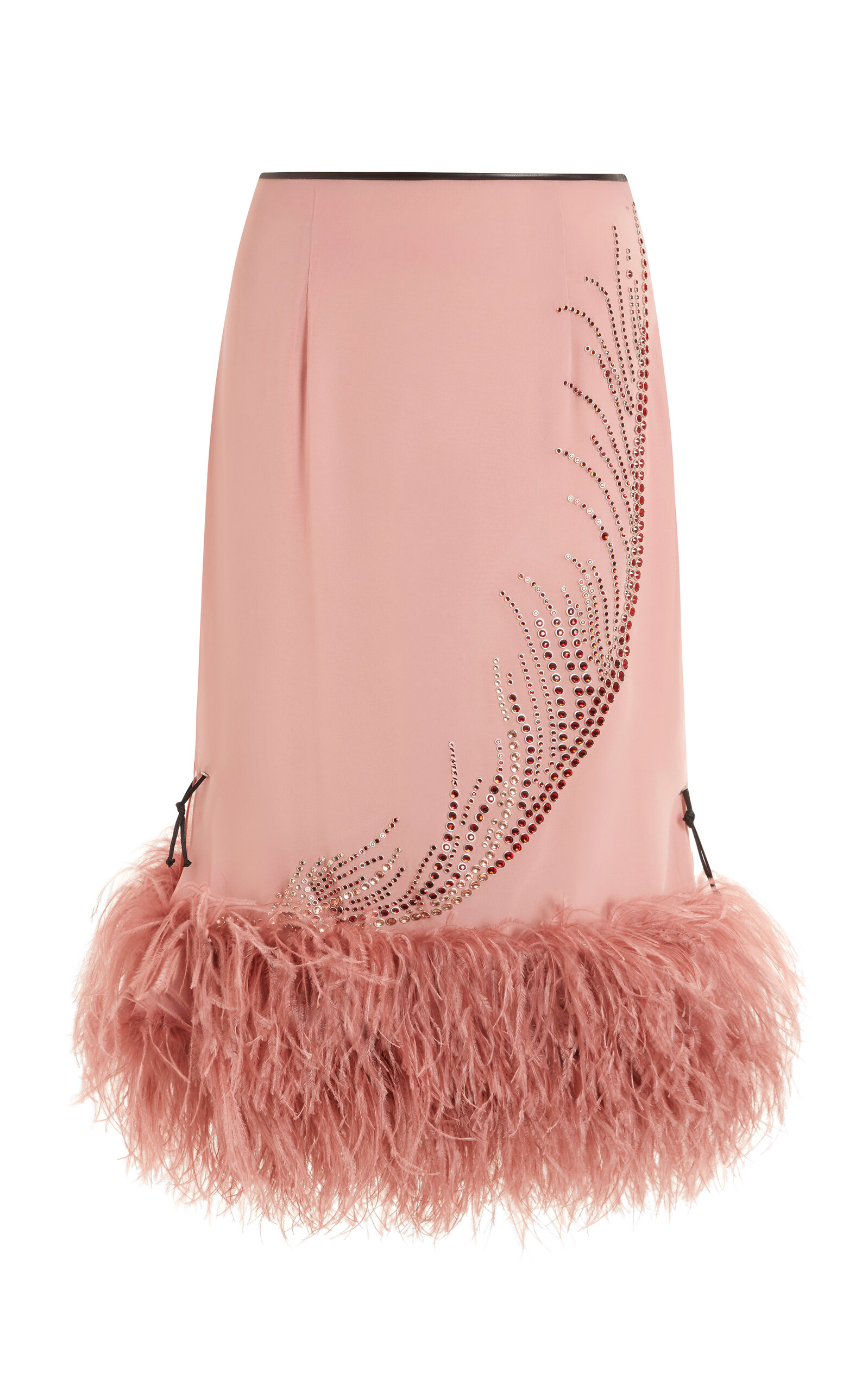 16arlington Merrow Feather-trimmed Chiffon Midi Skirt In Pink
