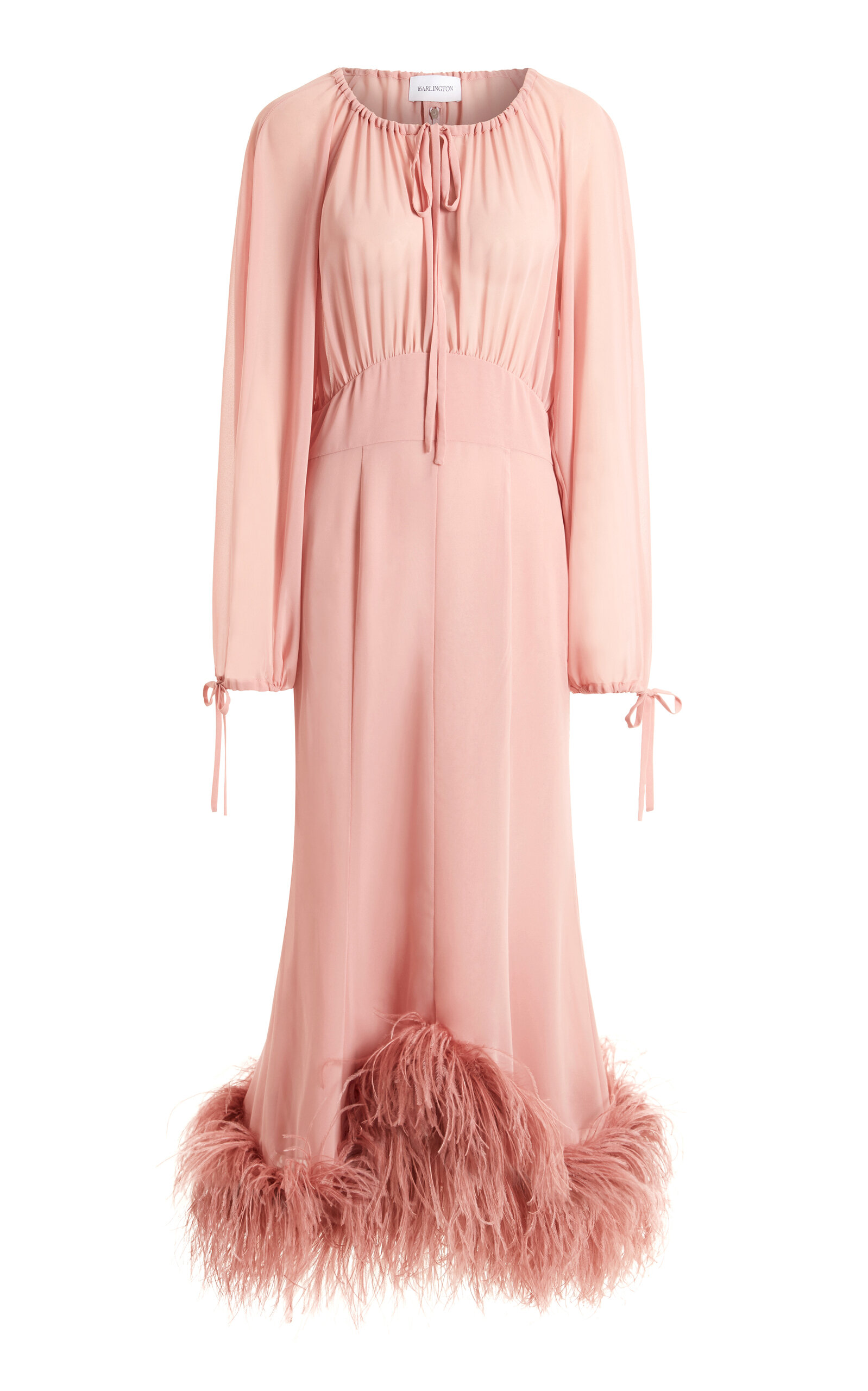 16arlington Davis Feather-trimmed Georgette Midi Dress In Pink