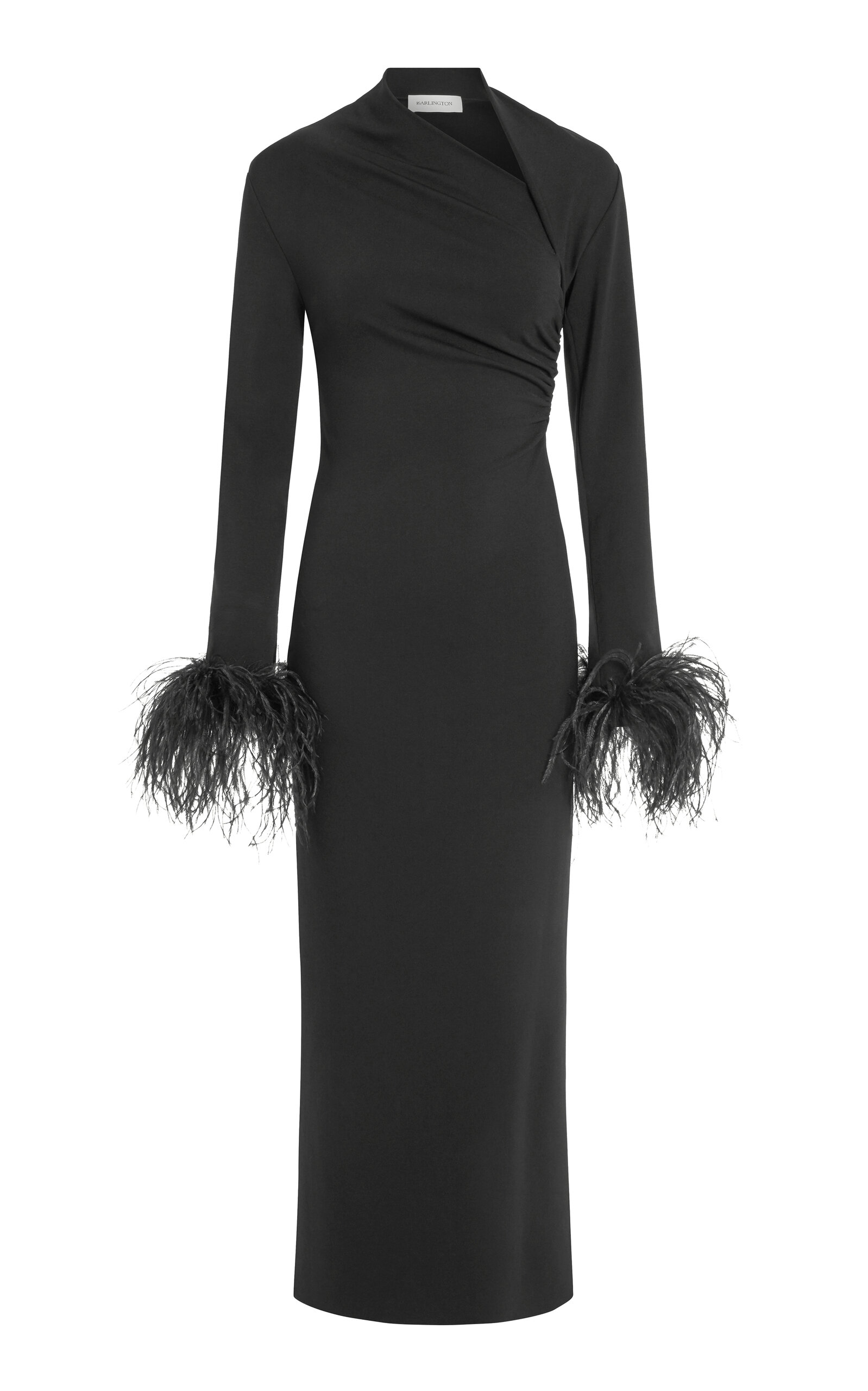 16arlington Yola Feather-trimmed Midi Dress In Black