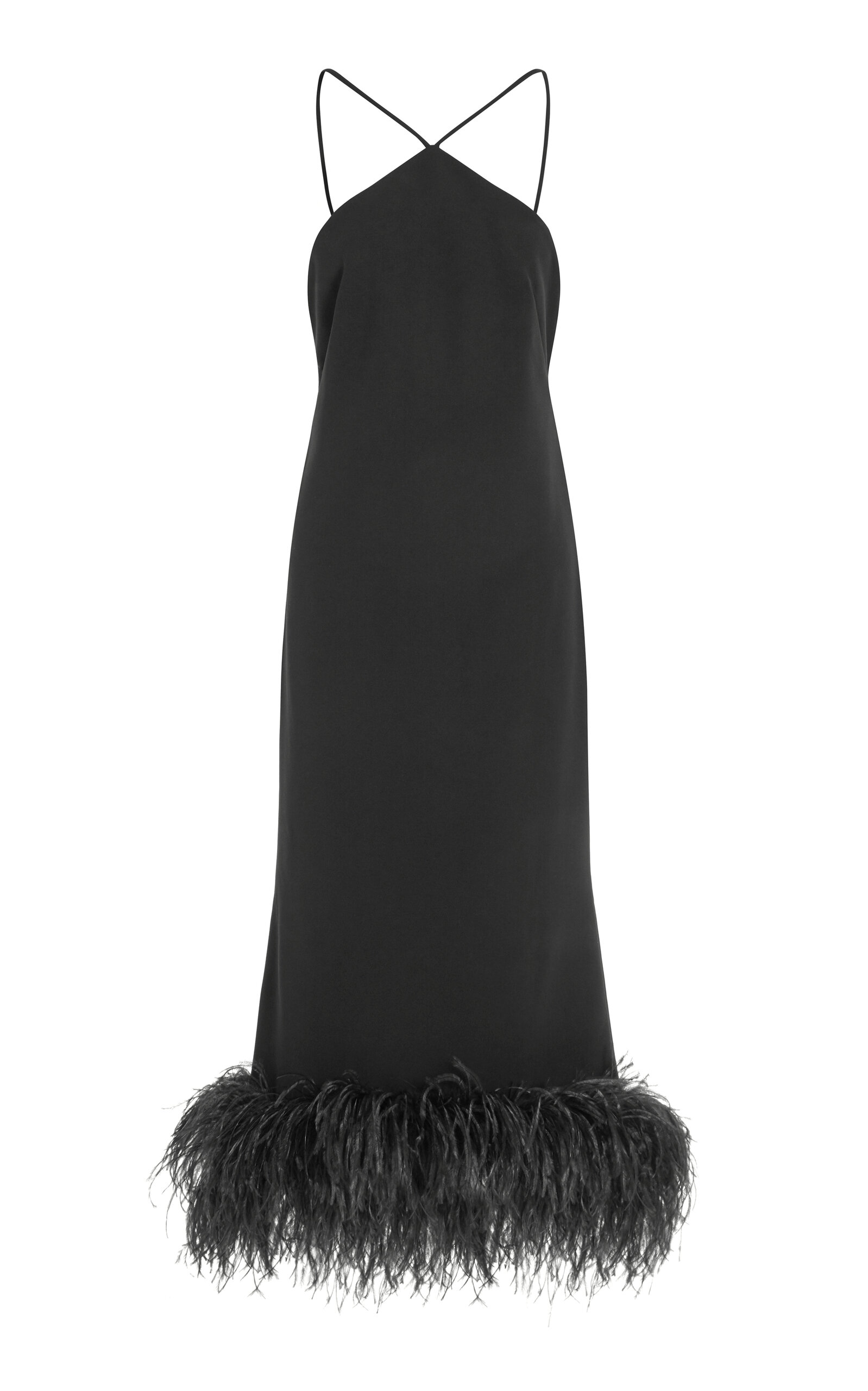 16arlington Ade Feather-trimmed Crepe Midi Dress In Black