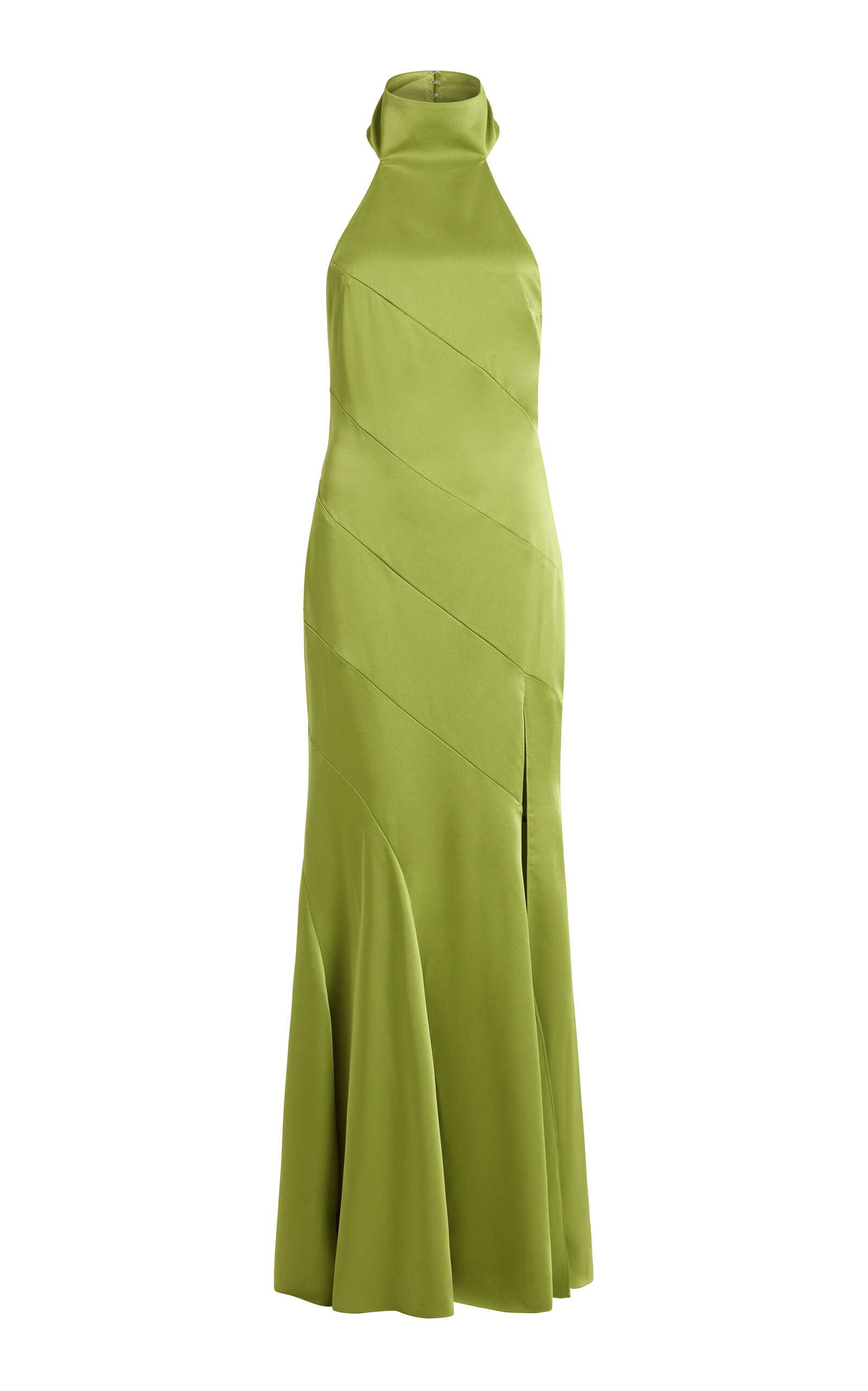 16arlington Ennio Halter Satin-back Crepe Gown In Green