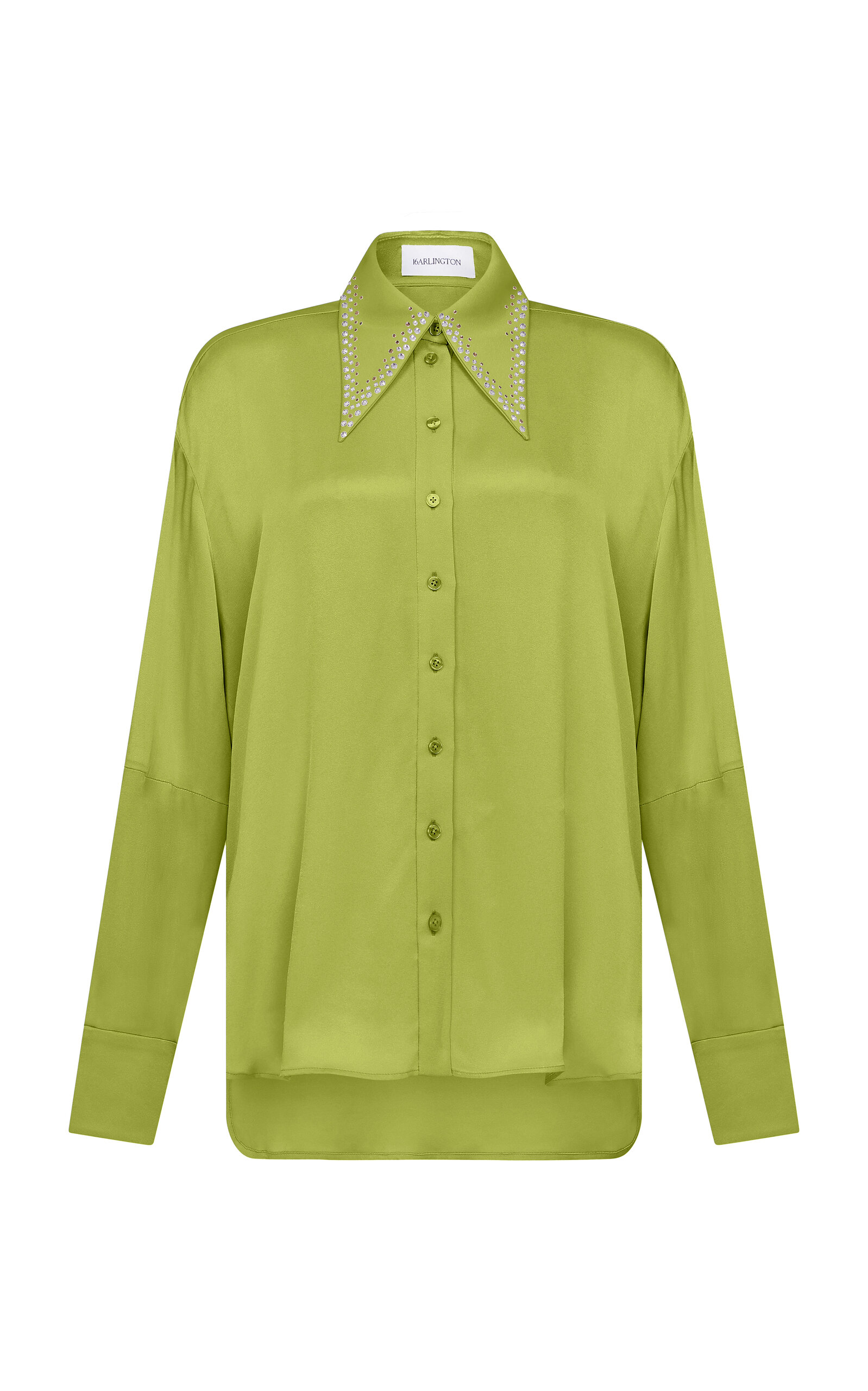16arlington Marla Embellished Satin-back Crepe Shirt In Green