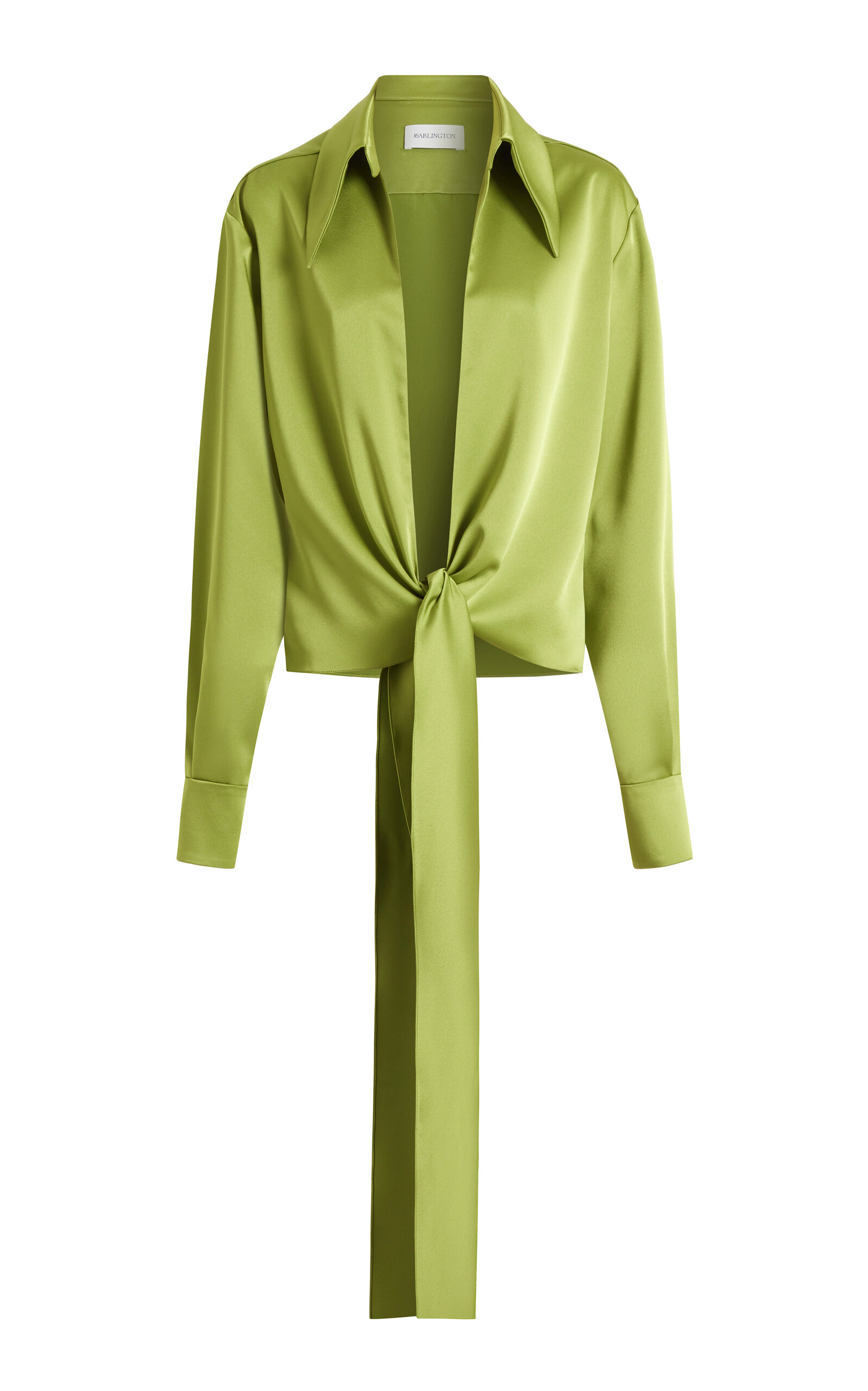16arlington Romy Tie-front Satin-back Crepe Shirt In Green