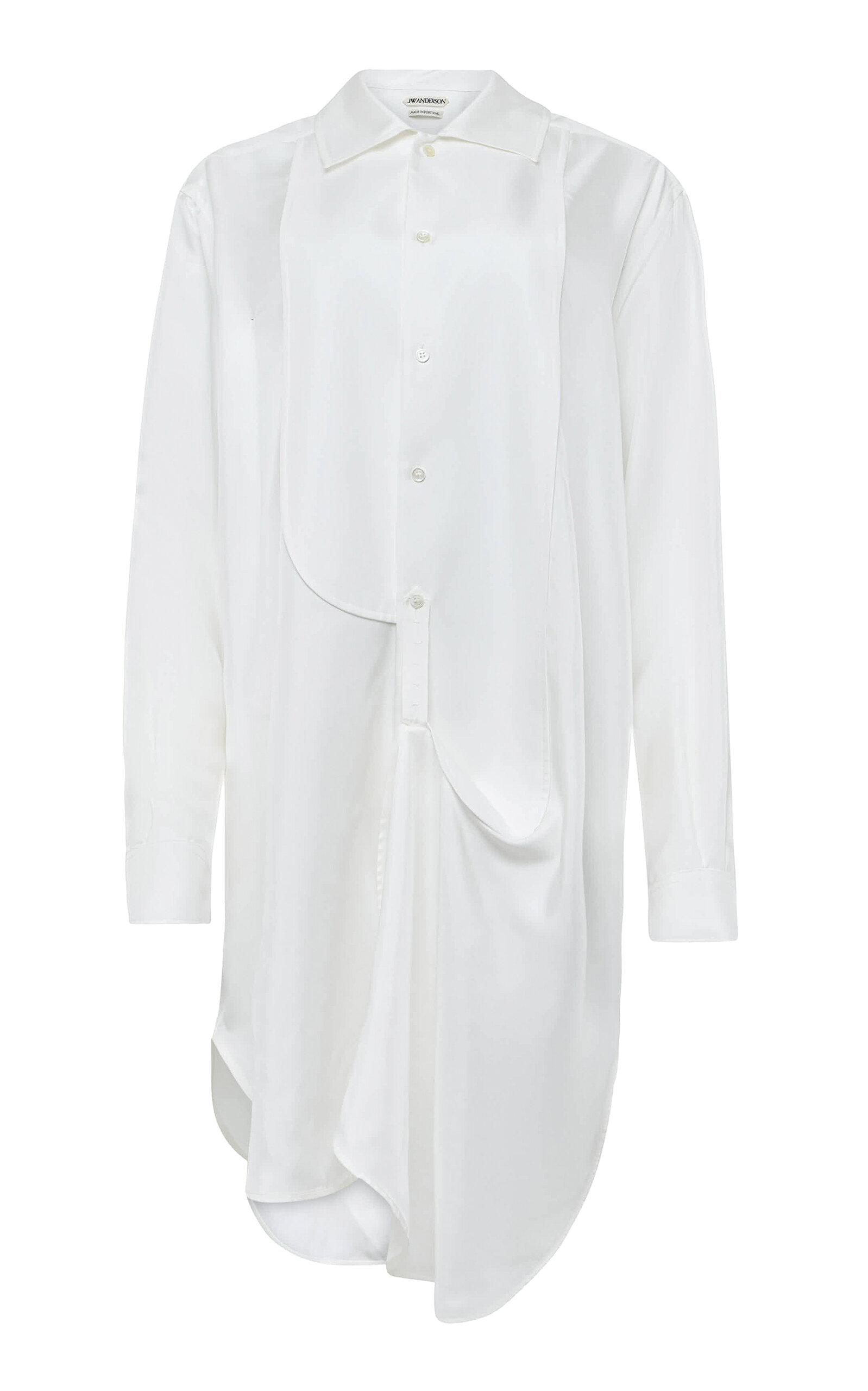 Jw Anderson Tuxedo Draped Silk Midi Dress In White