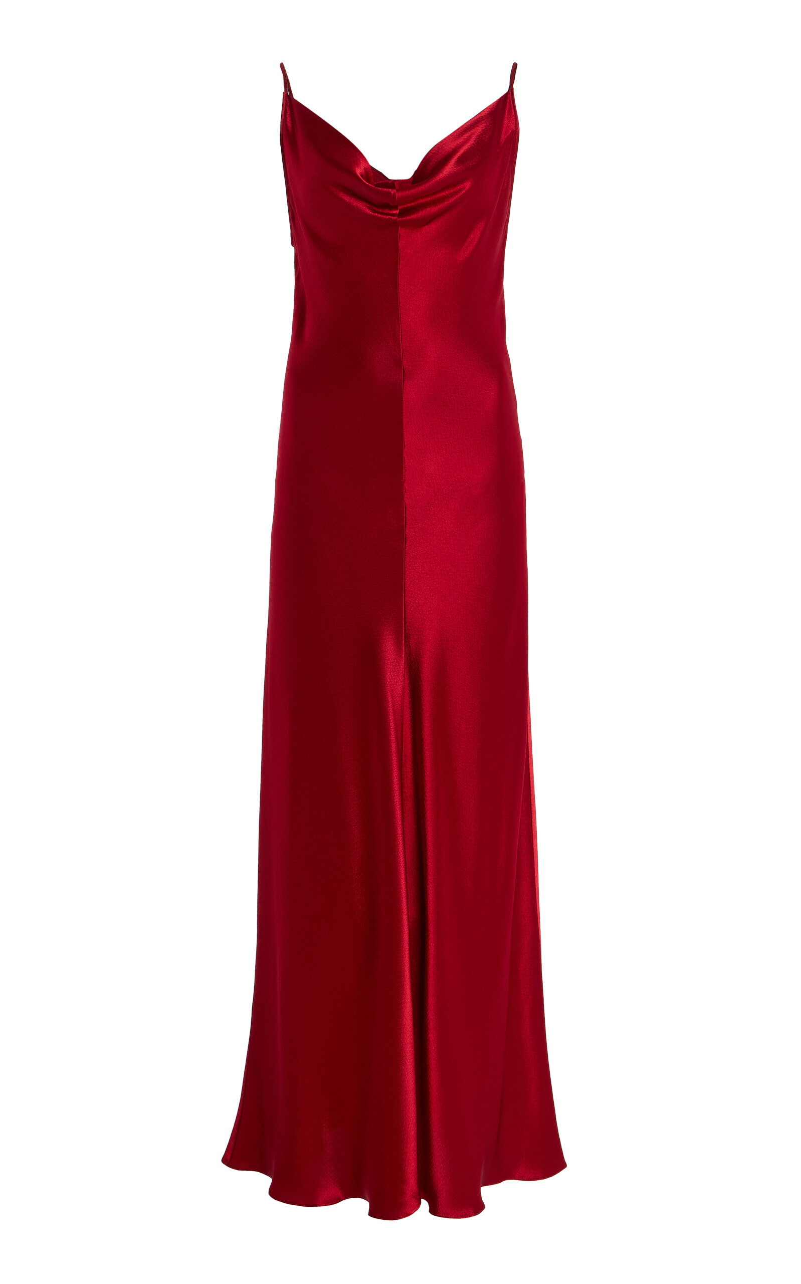 Fforme Emi Draped Hammered-satin Midi Slip Dress In Red