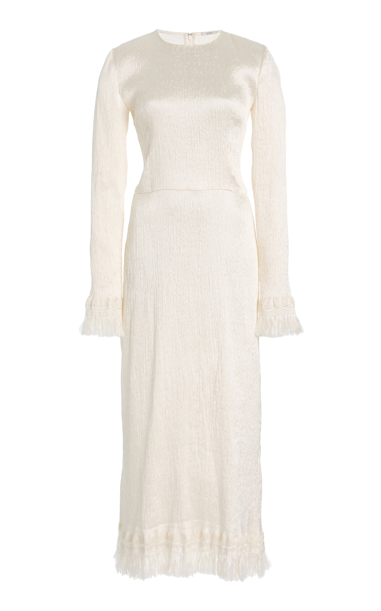 Fforme Mina Frayed Silk Midi Dress In White