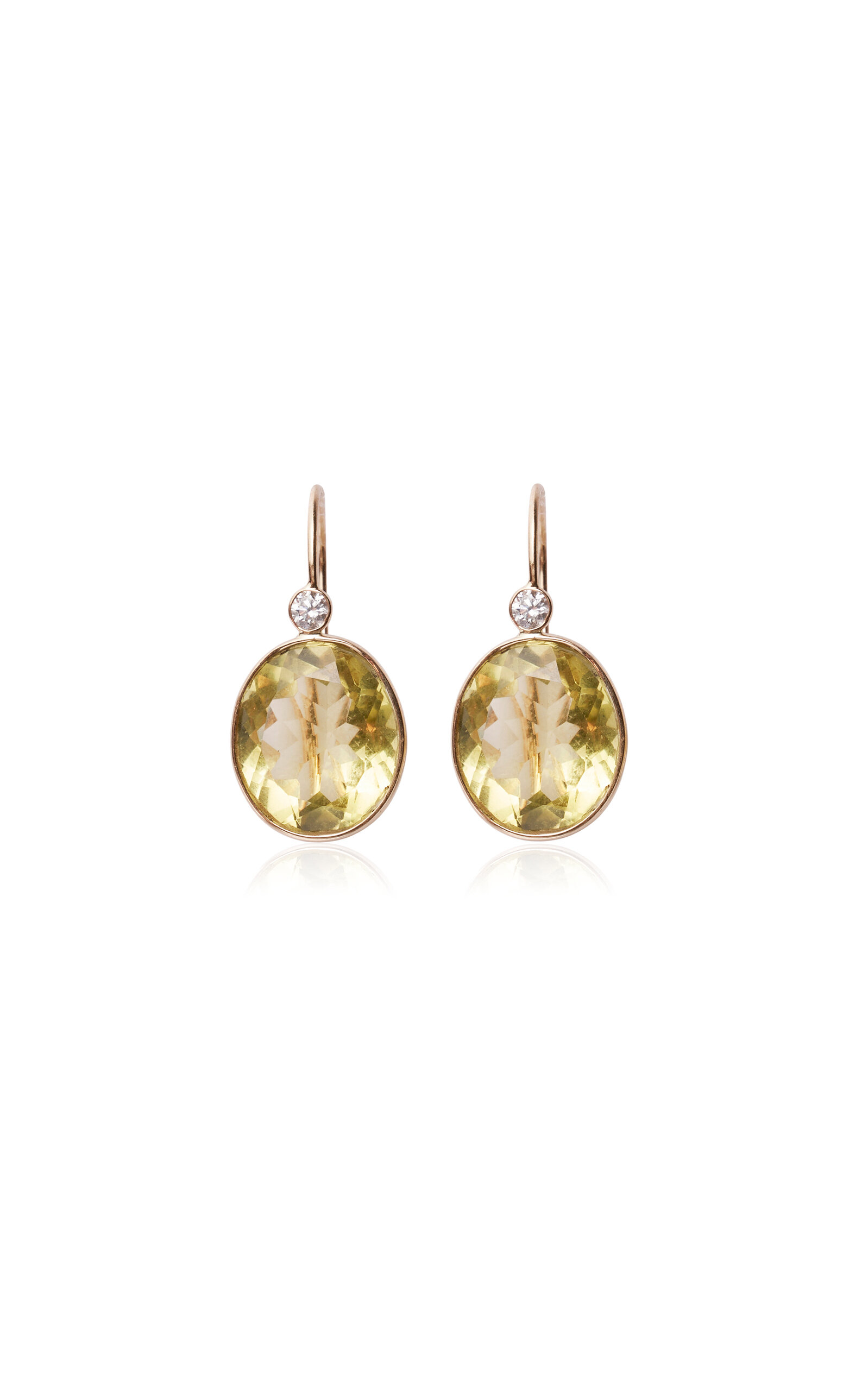 14k Gold Pool Earrings In Lemon Quartz & Diamond