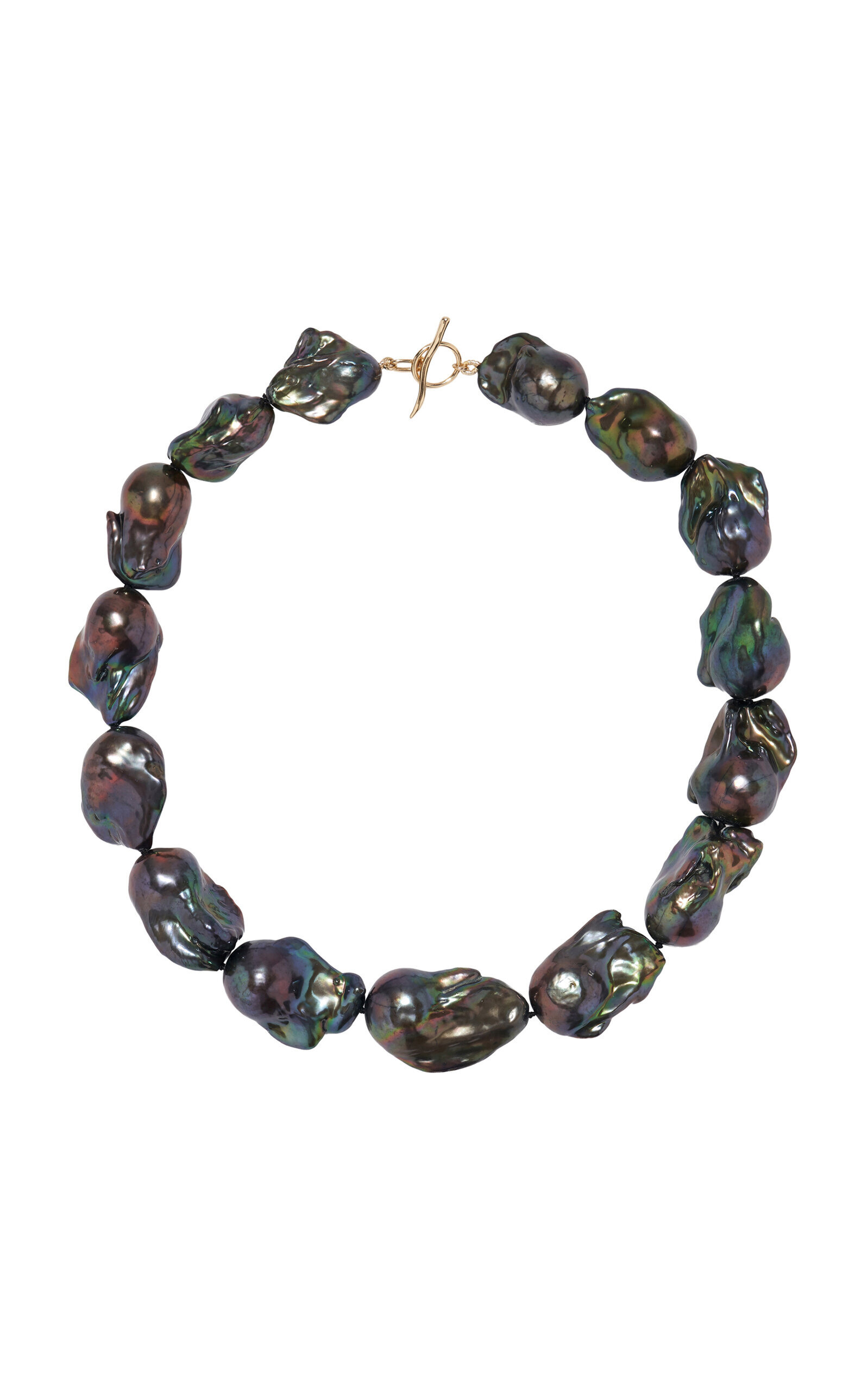 Extra Large Peacock Baroque Pearl & 14K Gold Necklace