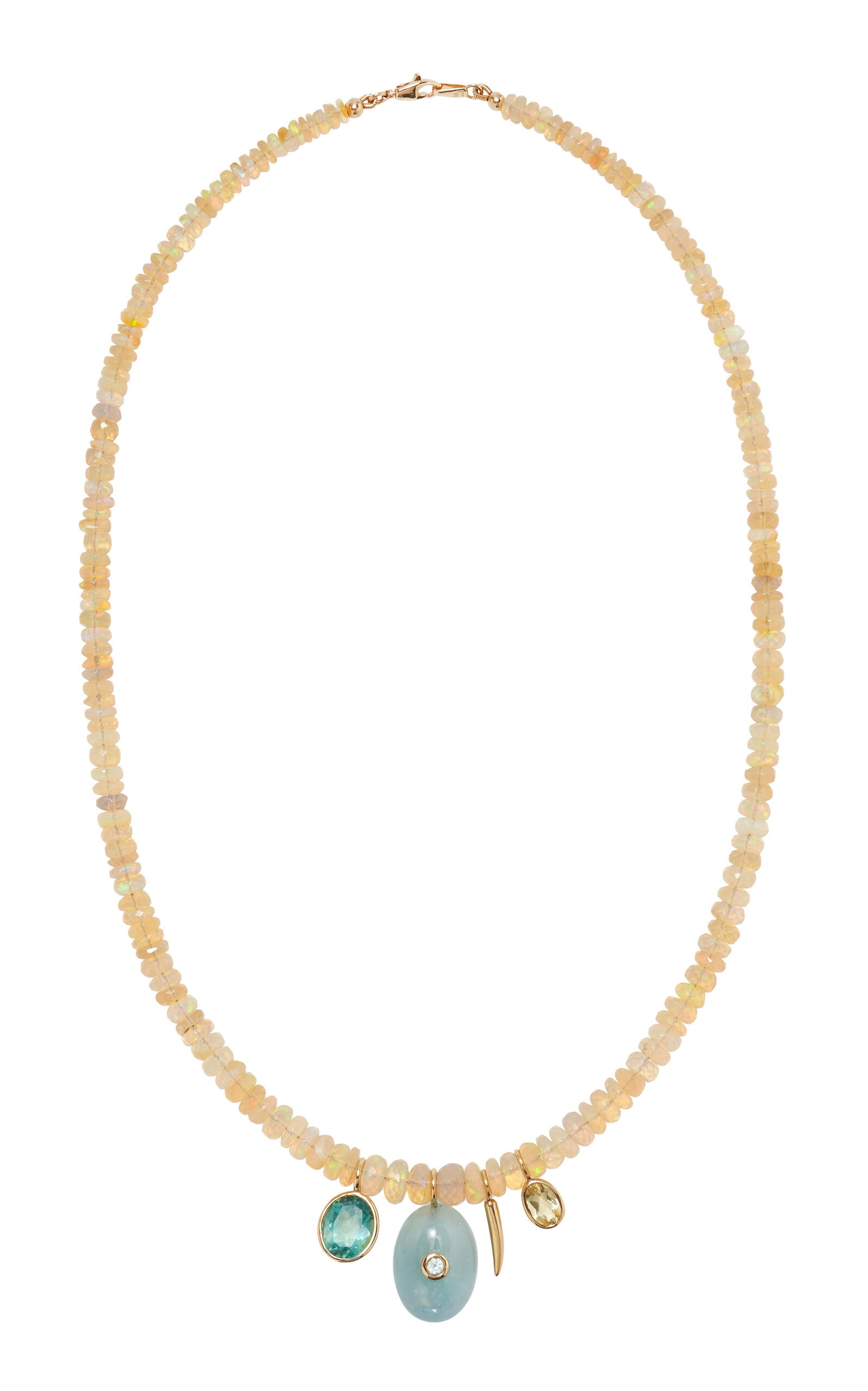 Opal & Green Topaz; Aquamarine & Lemon Quartz 14k Gold Charm Necklace
