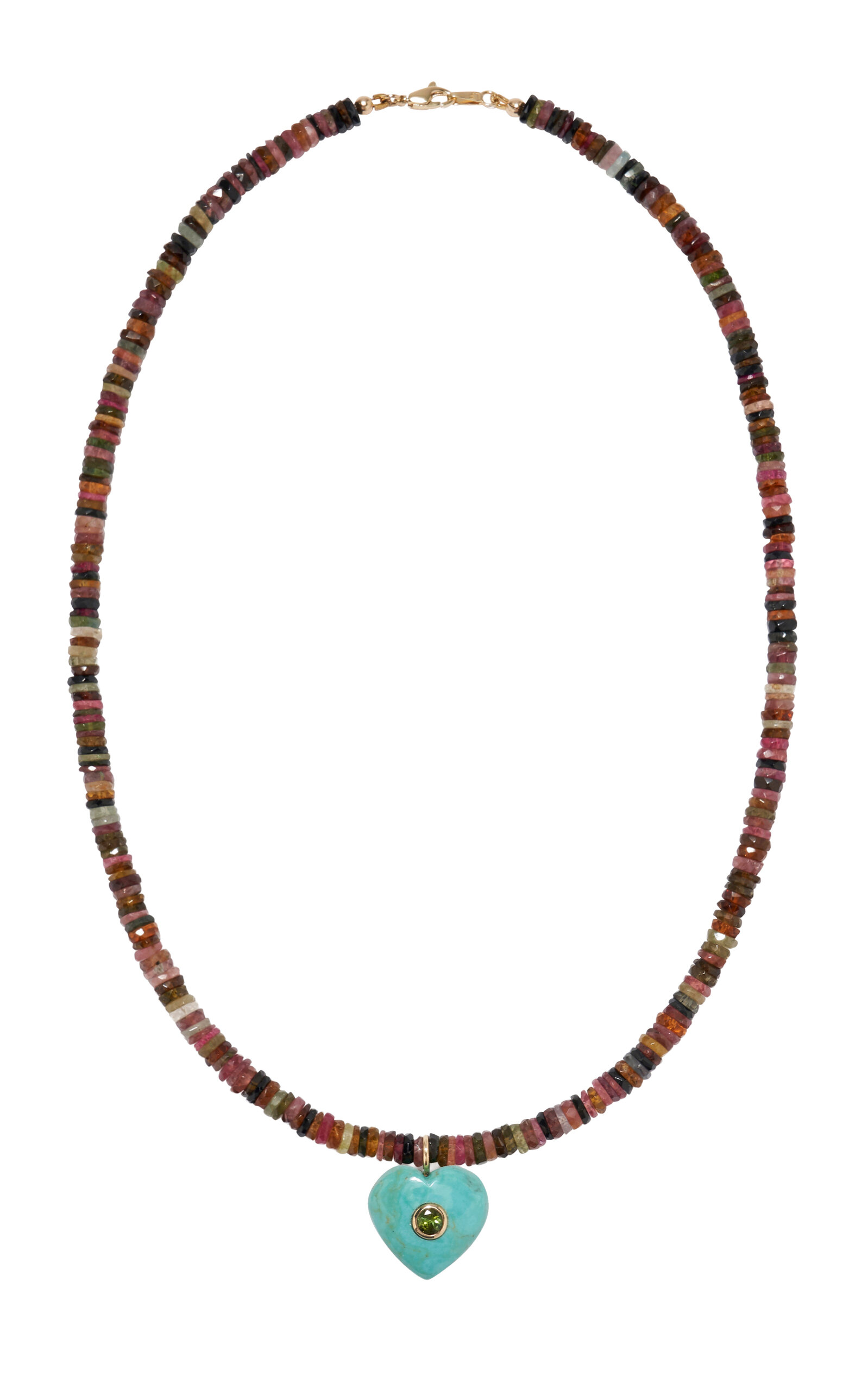 Lizzie Fortunato Tourmaline & Turquoise Heart 14k Gold Charm Necklace In Multi