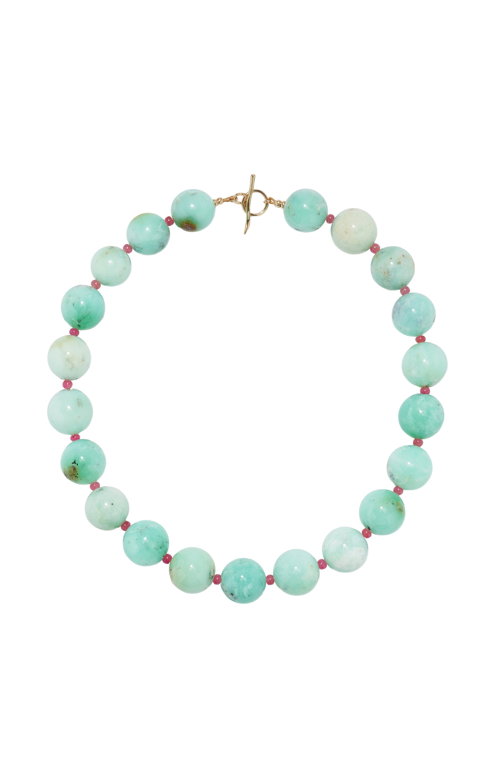Chrysoprase; Ruby & 14k Gold Necklace