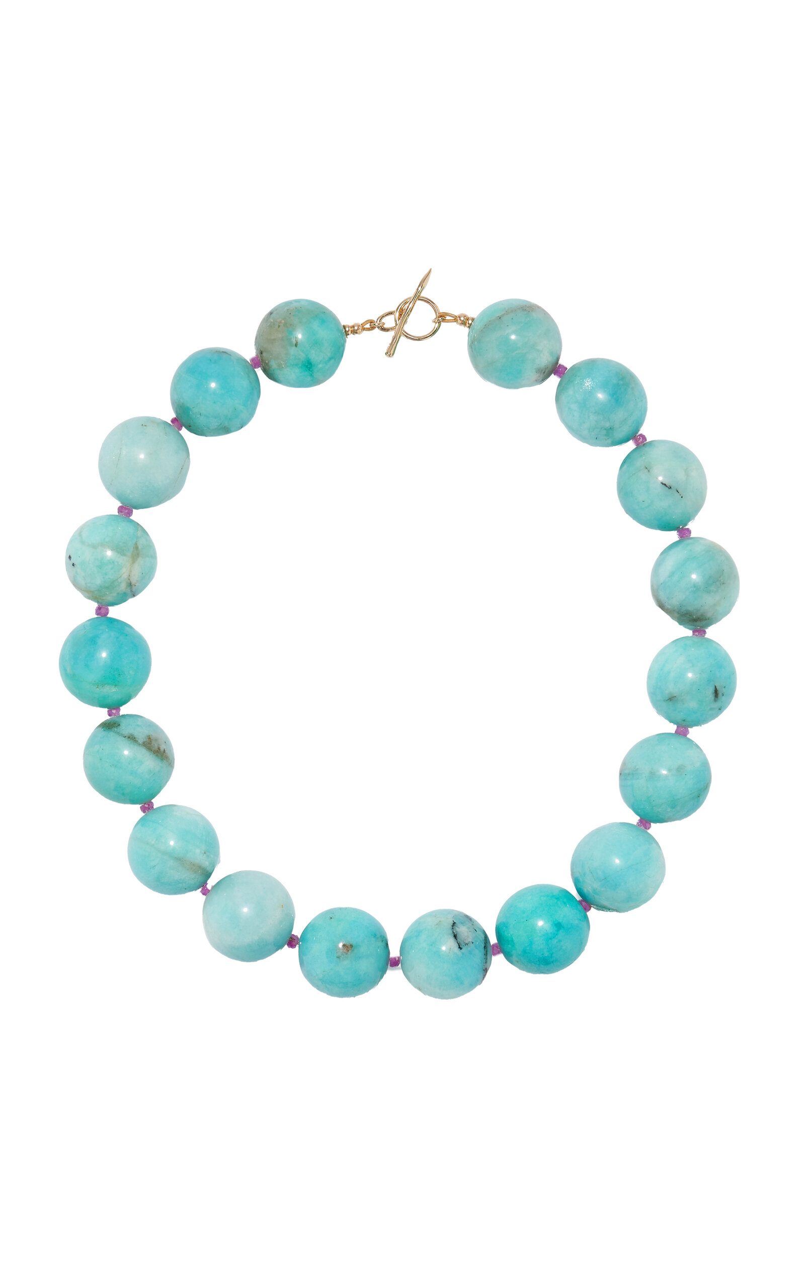 Jumbo Amazonite; Pink Sapphire & 14k Gold Necklace