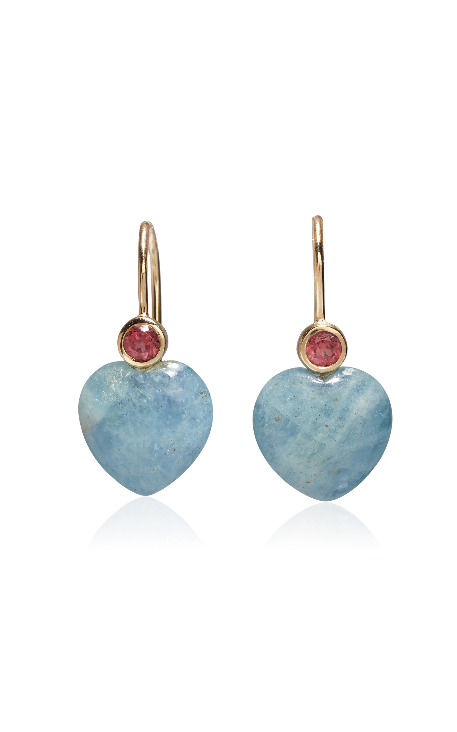 14k Gold Amor Earrings In Pink Rhodalite &  Aquamarine