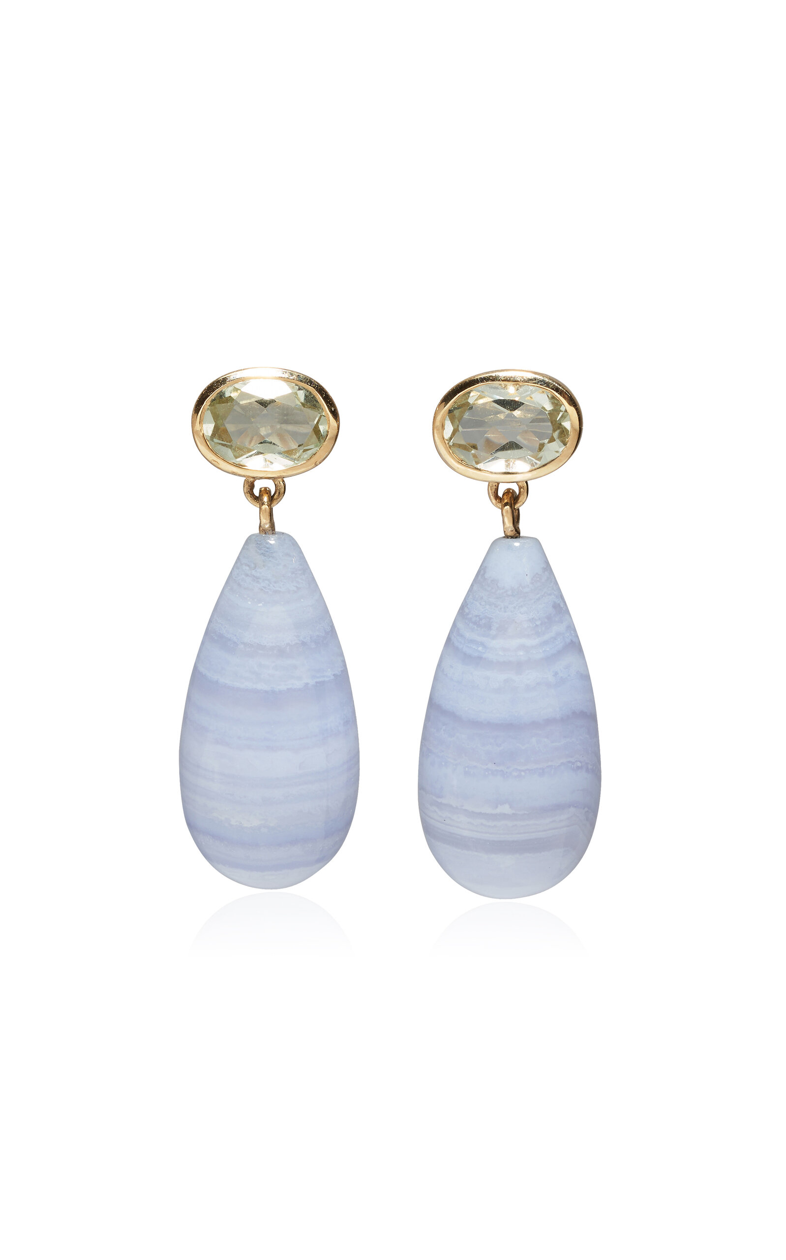 Lizzie Fortunato 14k Gold Drop Earrings In Green Amethyst & Blue Lace Agate In Blue
