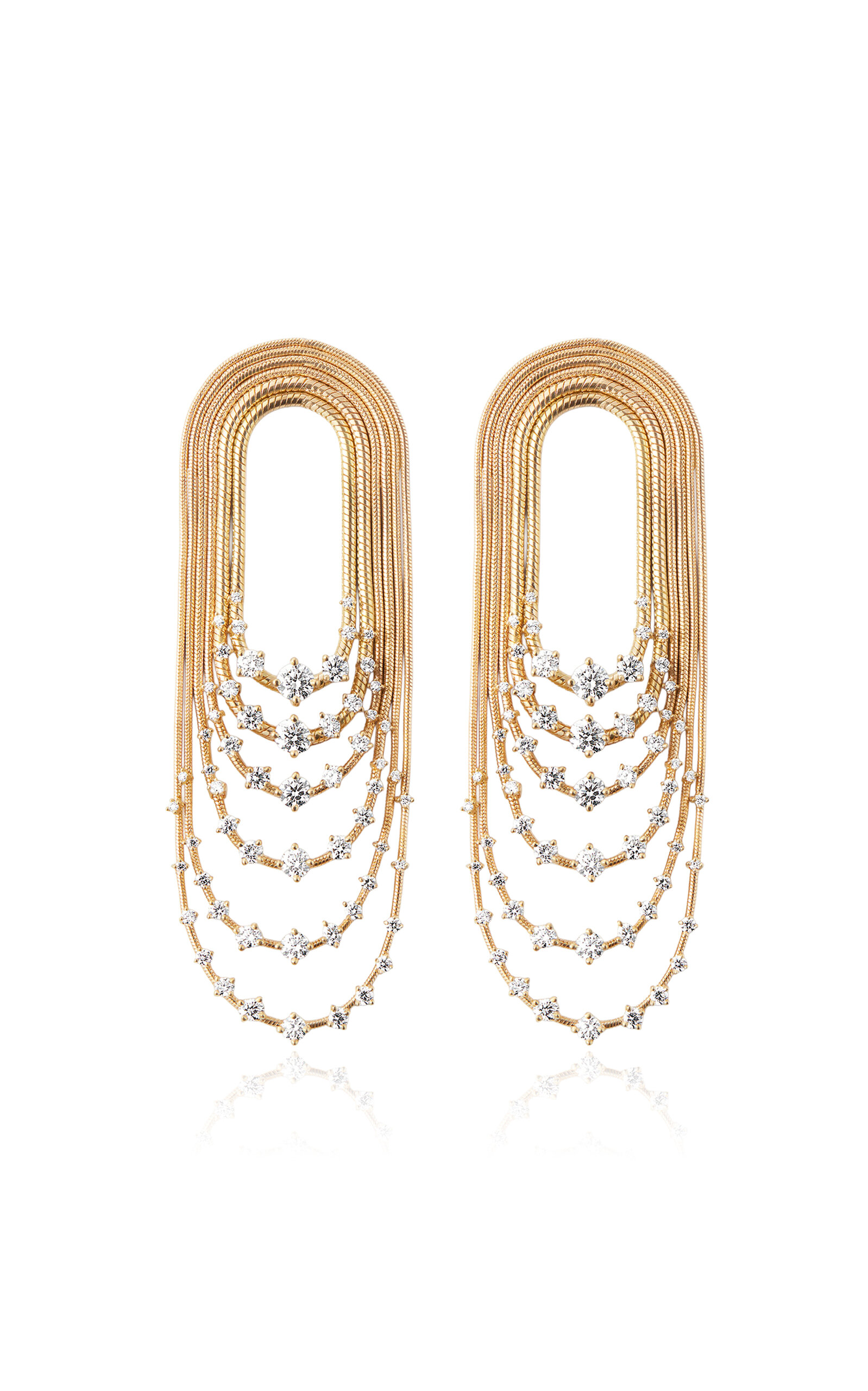 18k Yellow Gold Diamonds On Multi Chain Earrings