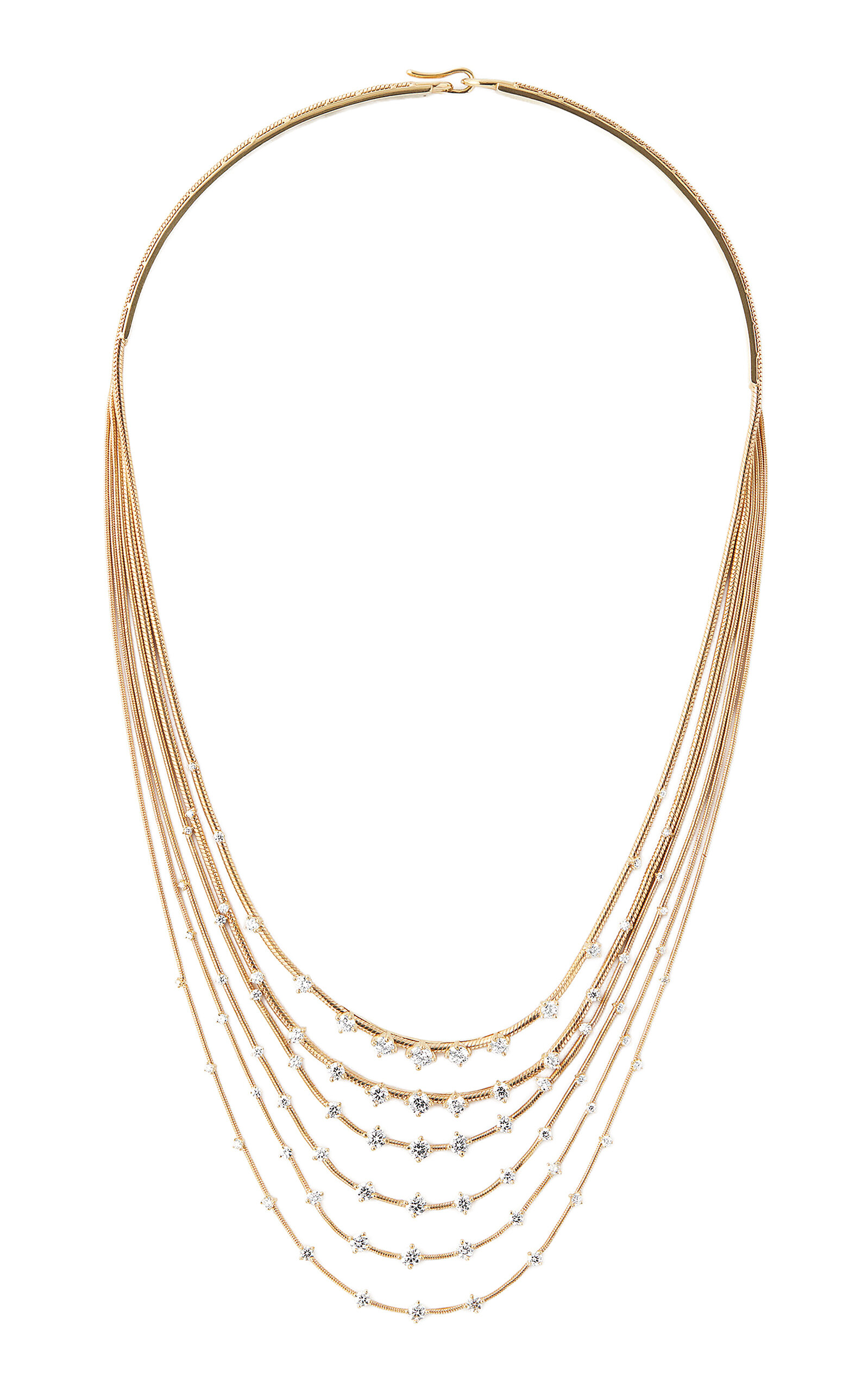18k Yellow Gold Diamonds On Multi Chain Necklace